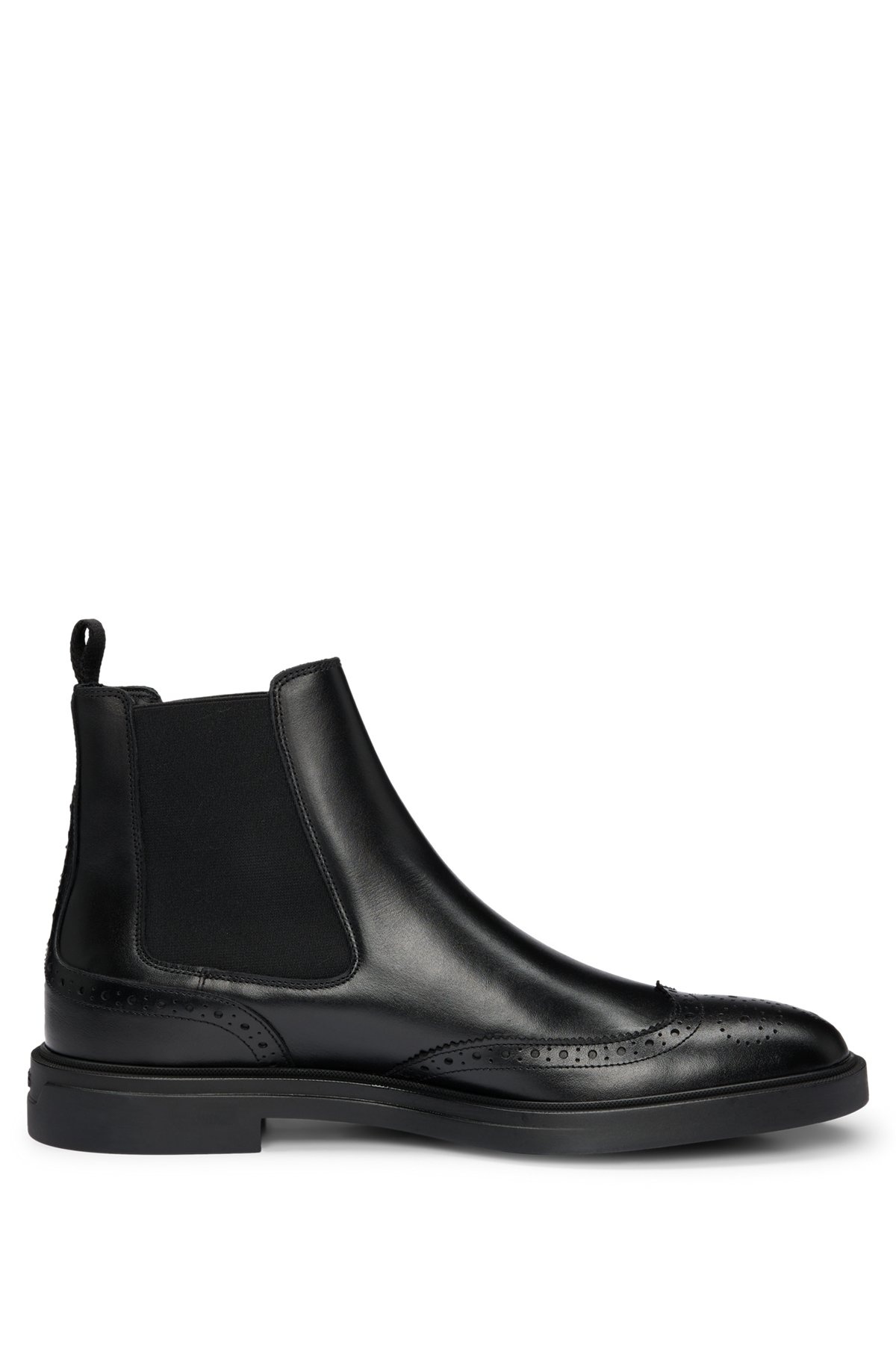 LEATHER CHELSEA BOOTS WITH BROGUE DETAILS AND RUBBER SOLE - 1