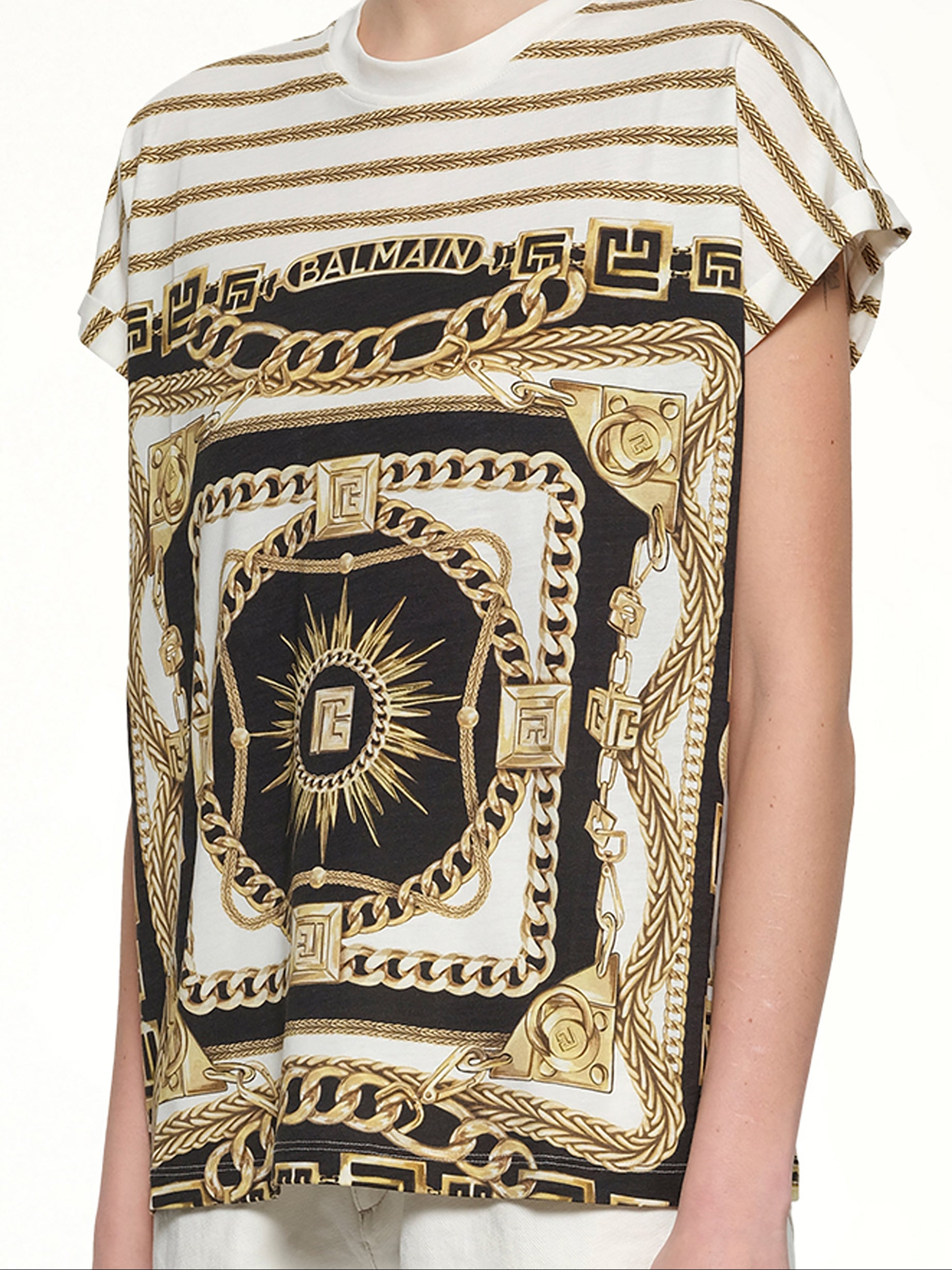 3 BTNS Foulard Print T-Shirt in White/Black/Gold - 6