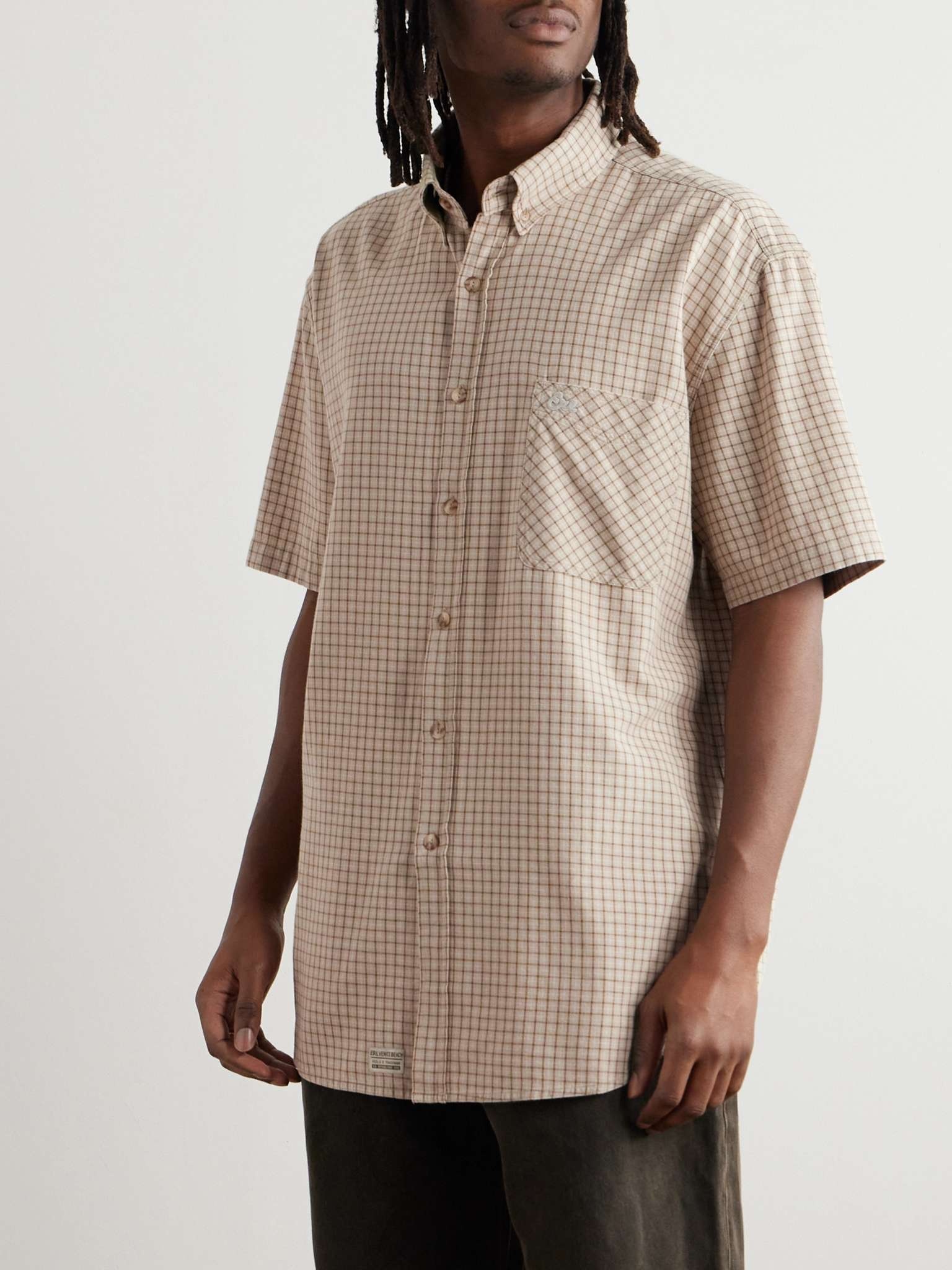 Button-Down Collar Logo-Appliquéd Checked Cotton-Flannel Shirt - 3