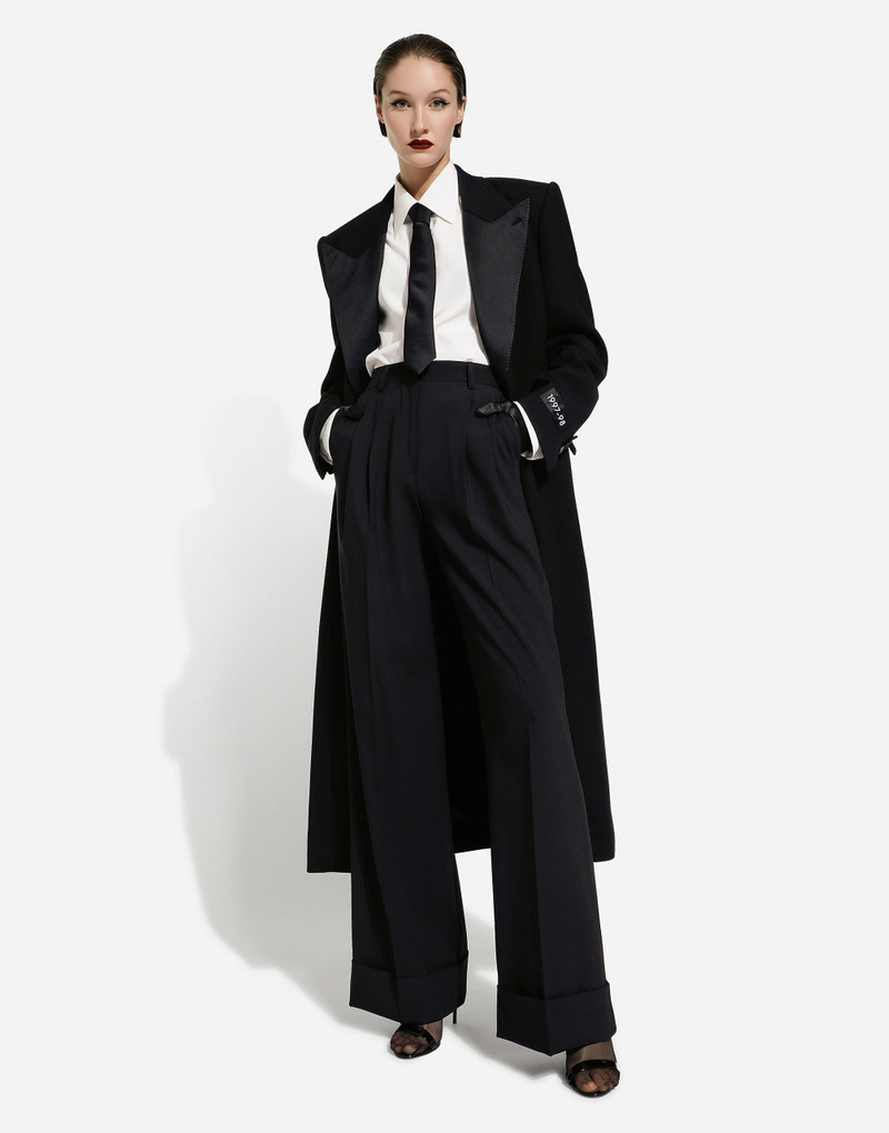 Long single-breasted wool tuxedo coat 6