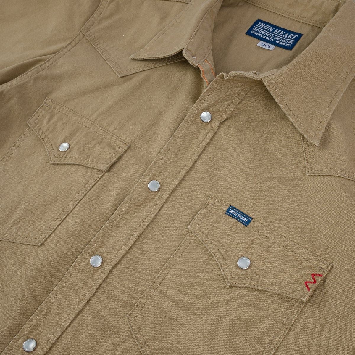 IHSH-387-KHA 7oz Fatigue Cloth Short Sleeved Western Shirt - Khaki - 9