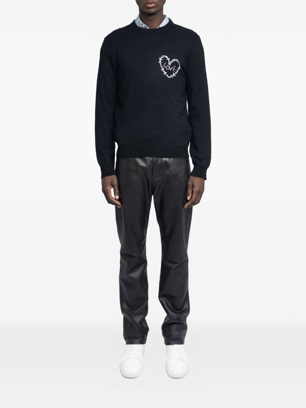 heart-embroidery wool sweater - 2