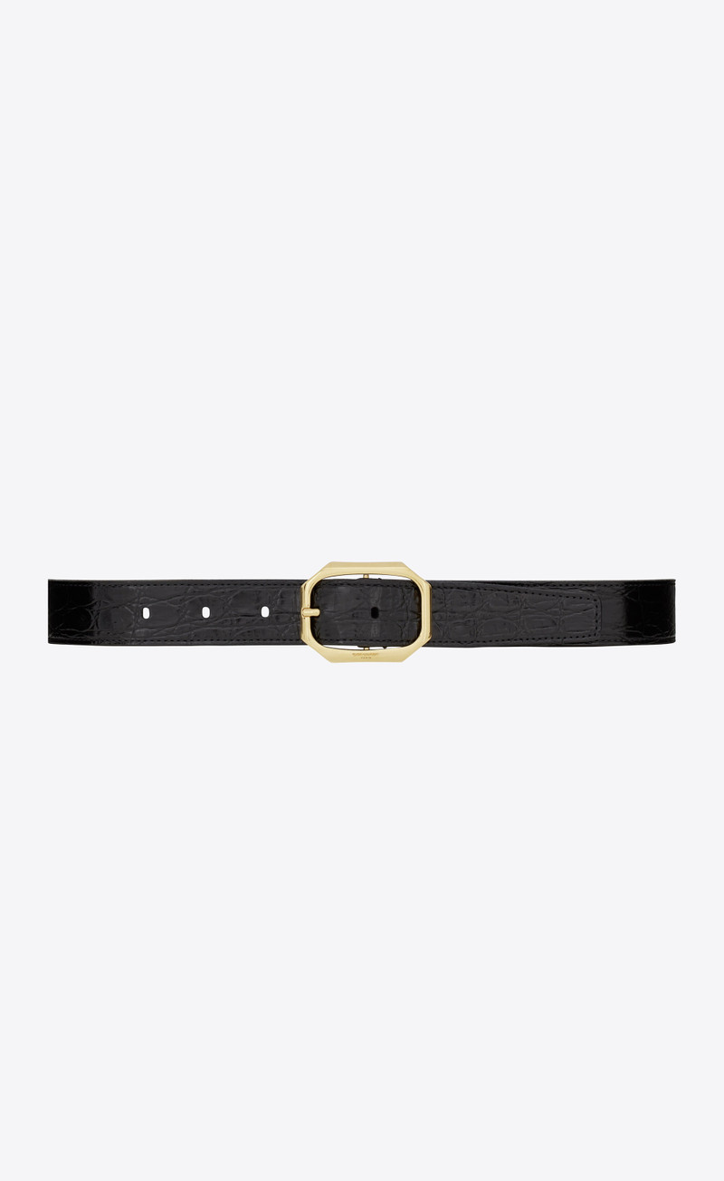 frame buckle belt in crocodile-embossed leather 1