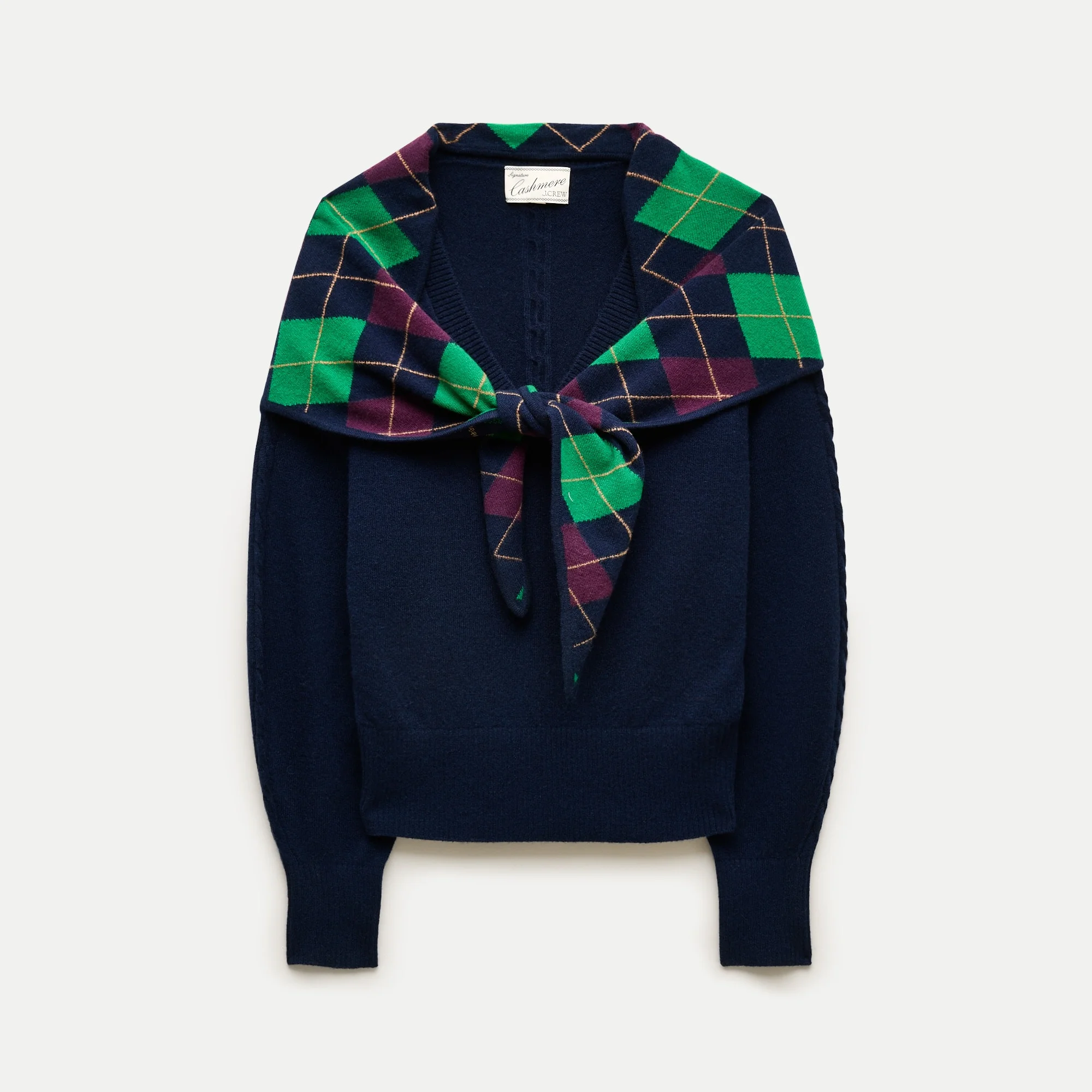 Cashmere V-neck sweater with argyle scarf - 1