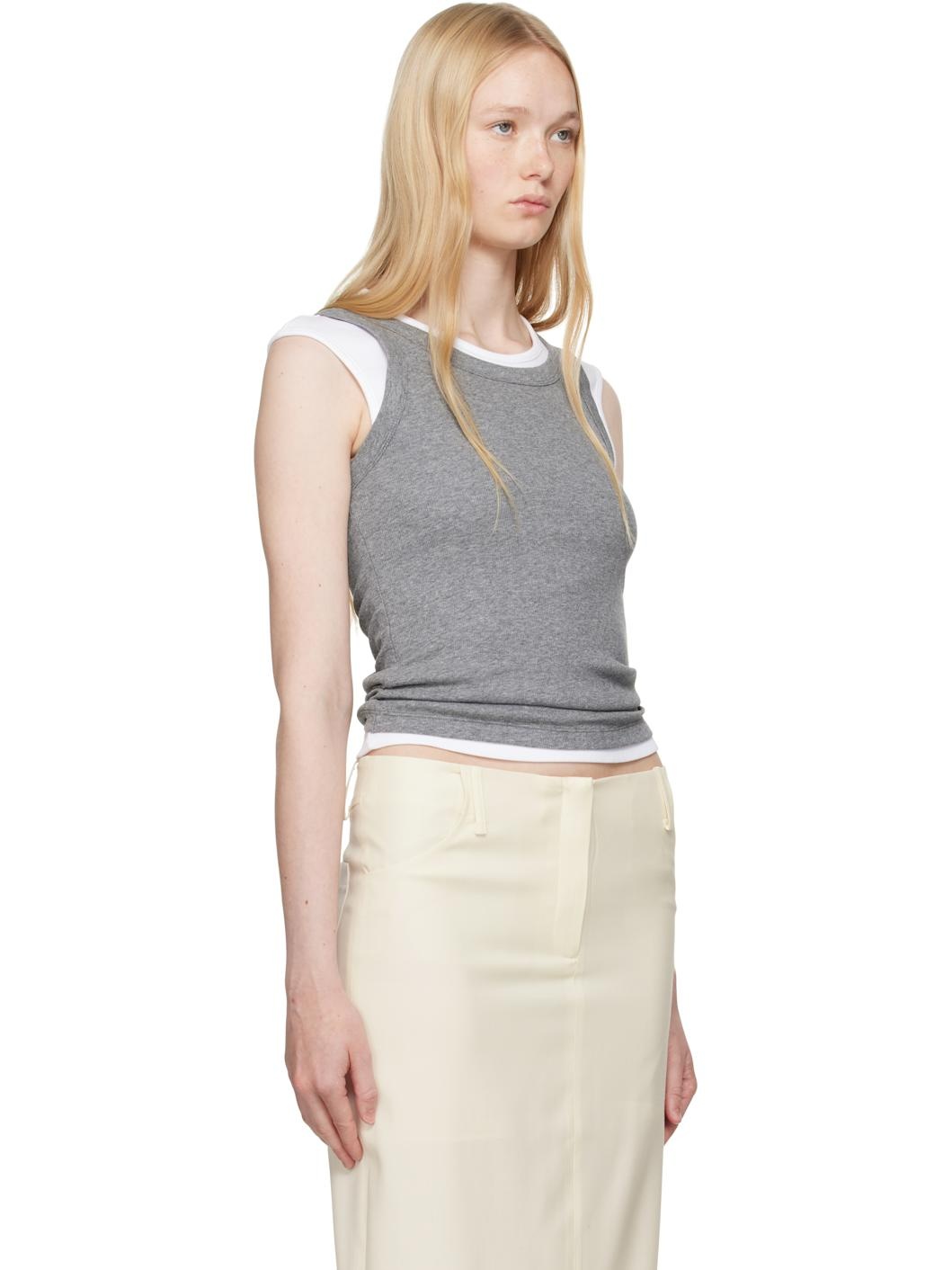Gray Ribbed High Neck Tank Top - 2