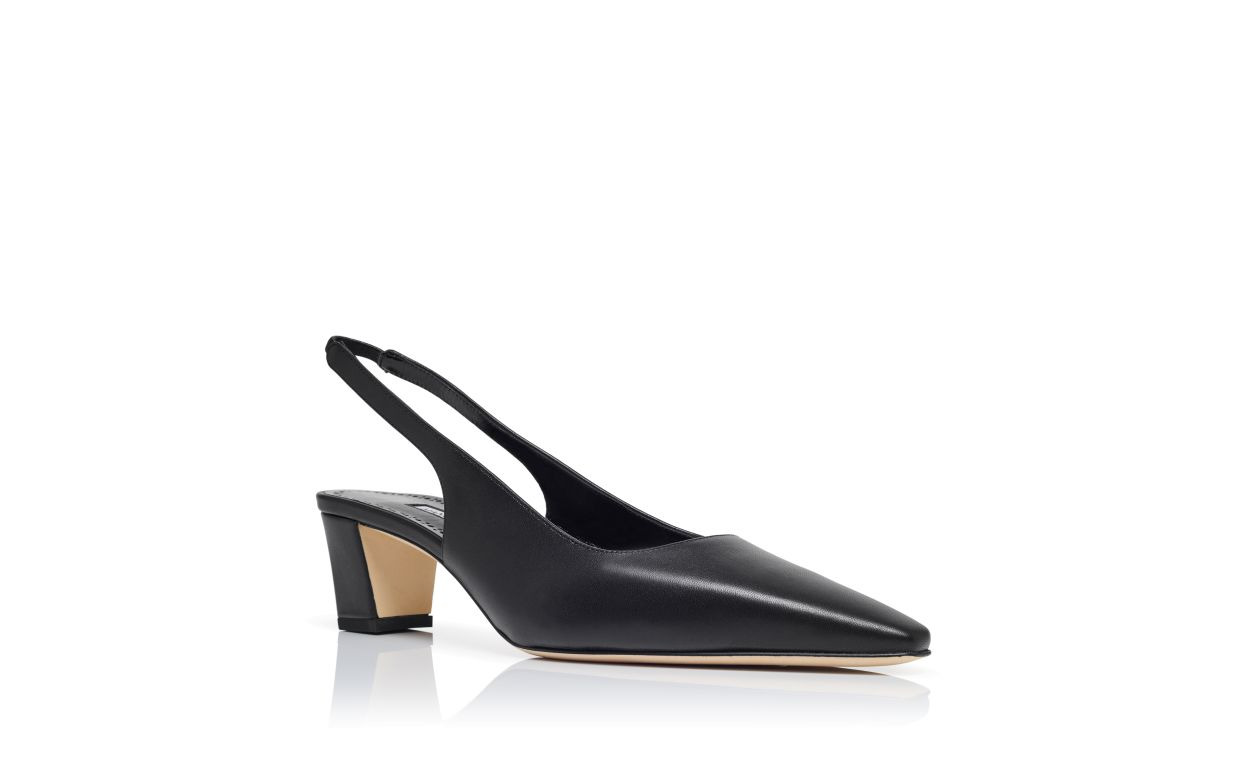 Black Nappa Leather Slingback Pumps - 3