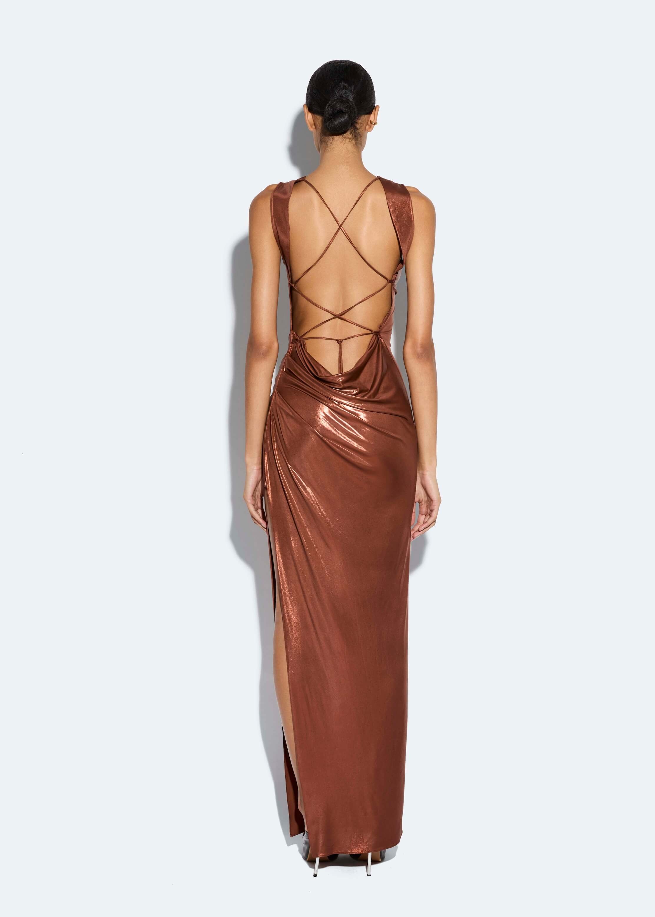 Coated Jersey Cowl Neck Gown - 3
