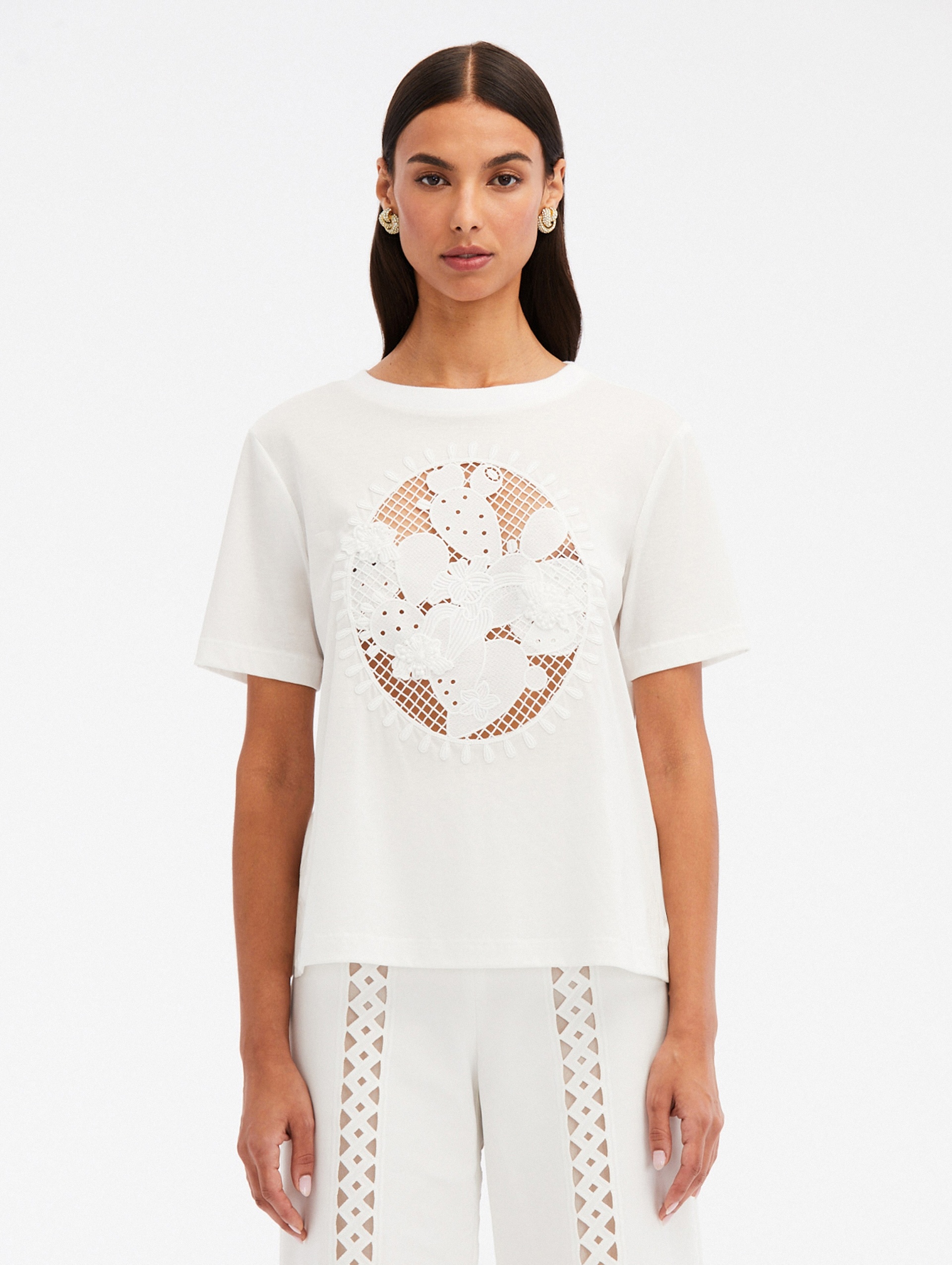 CACTUS EYELET GUIPURE TEE - 1