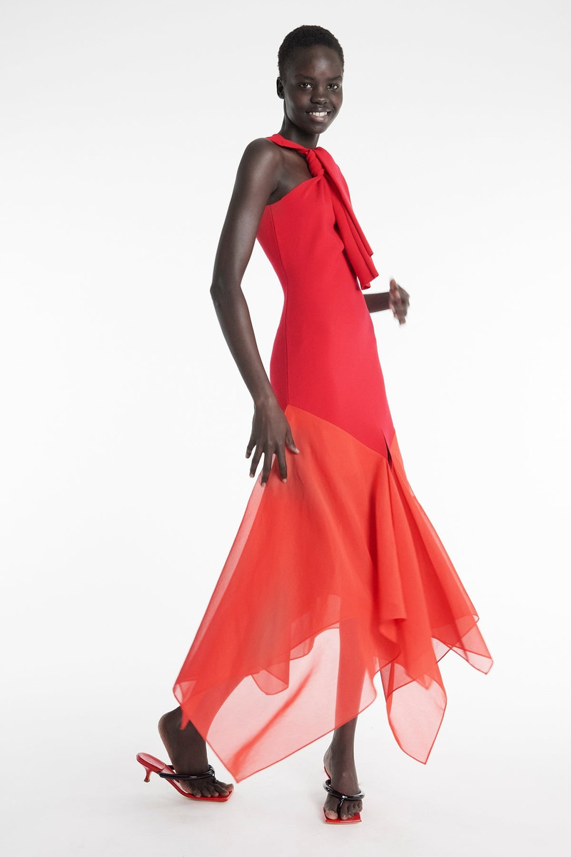 A.W.A.K.E. MODE KNIT DRESS WITH ORGANZA INSERTS RED outlook