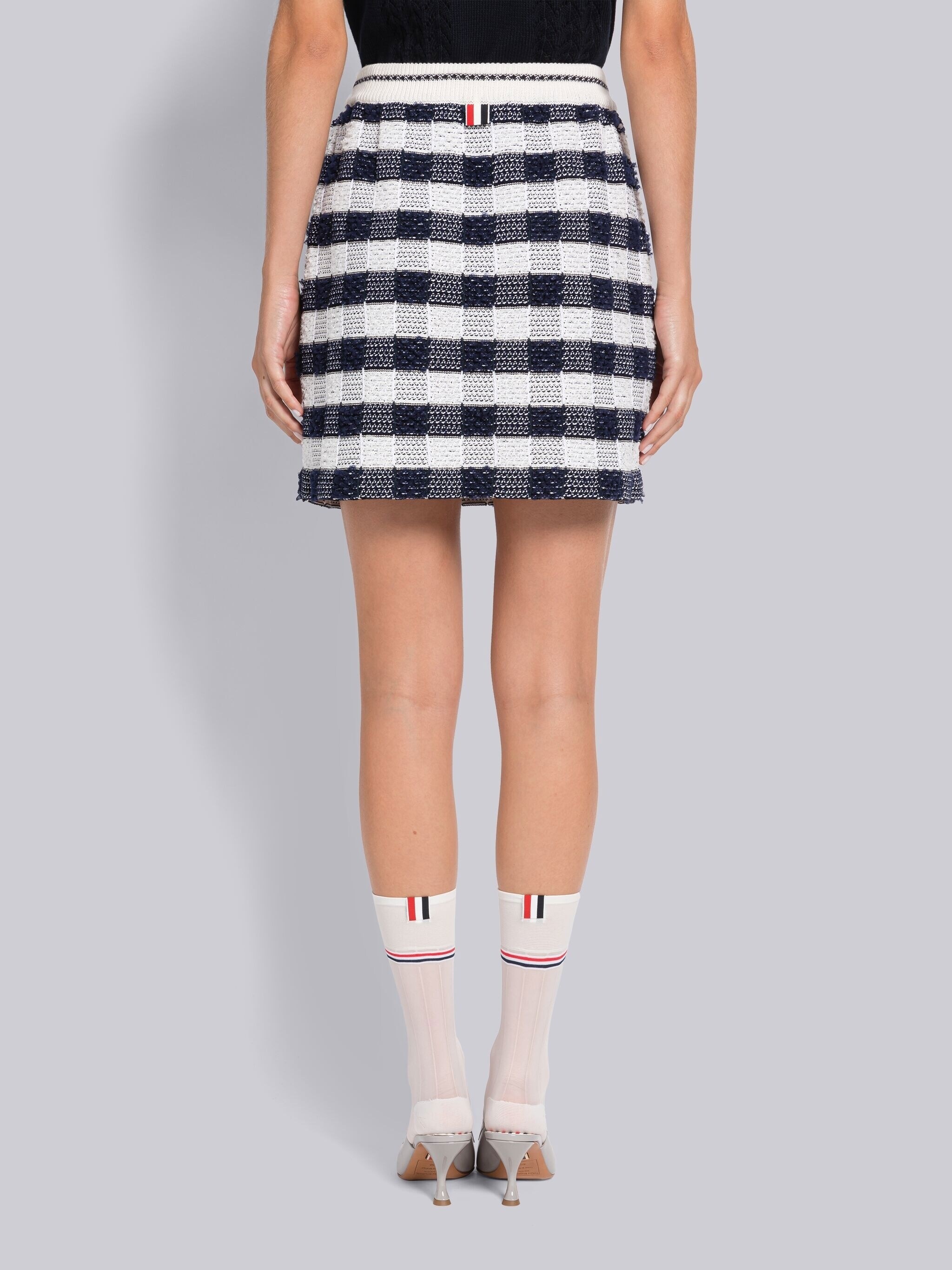 Gingham Inlay Stripe Side Pleat Mini Skirt - 3