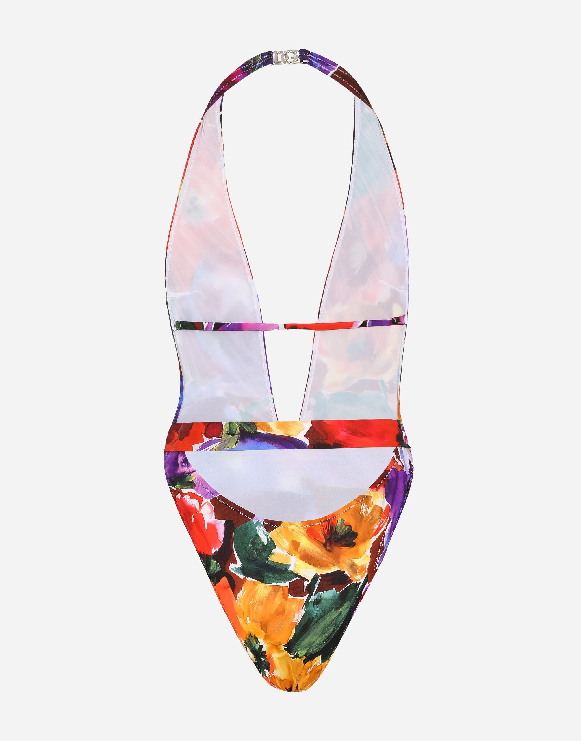 Belted one-piece swimsuit with abstract flower print - 2