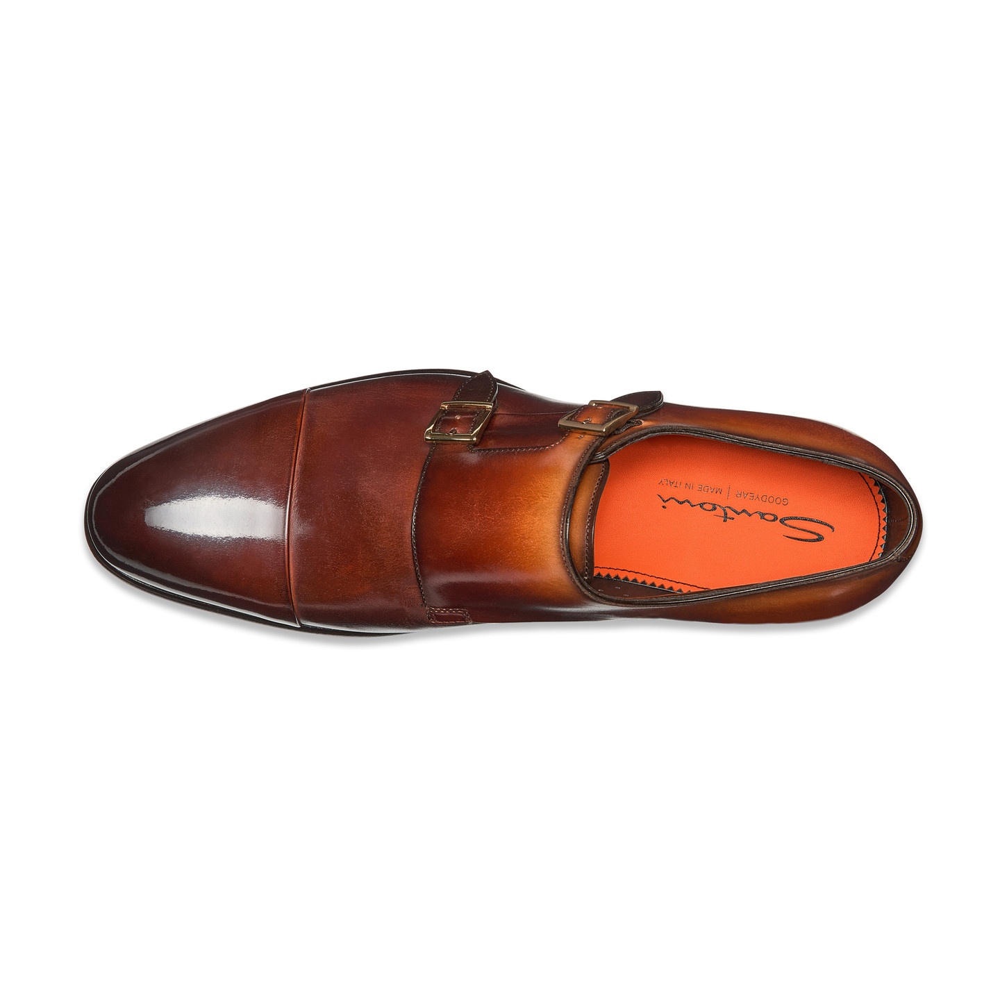 Men's orange leather double-buckle shoe - 5