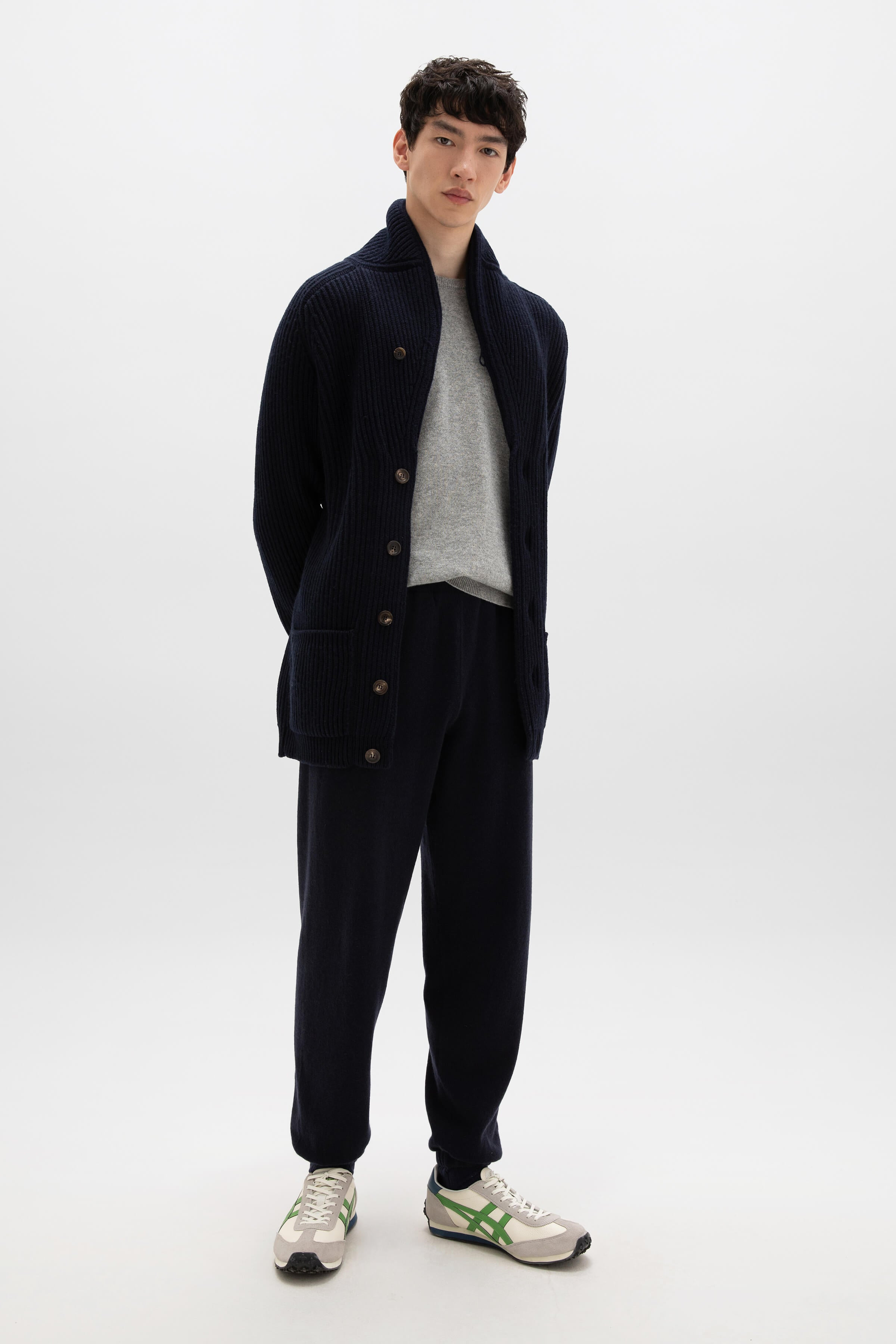 Shawl Collar Navy Cashmere Cardigan - 9
