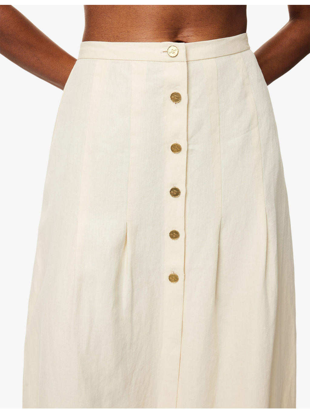 Hadera Pleated Linen Midi Skirt - 5