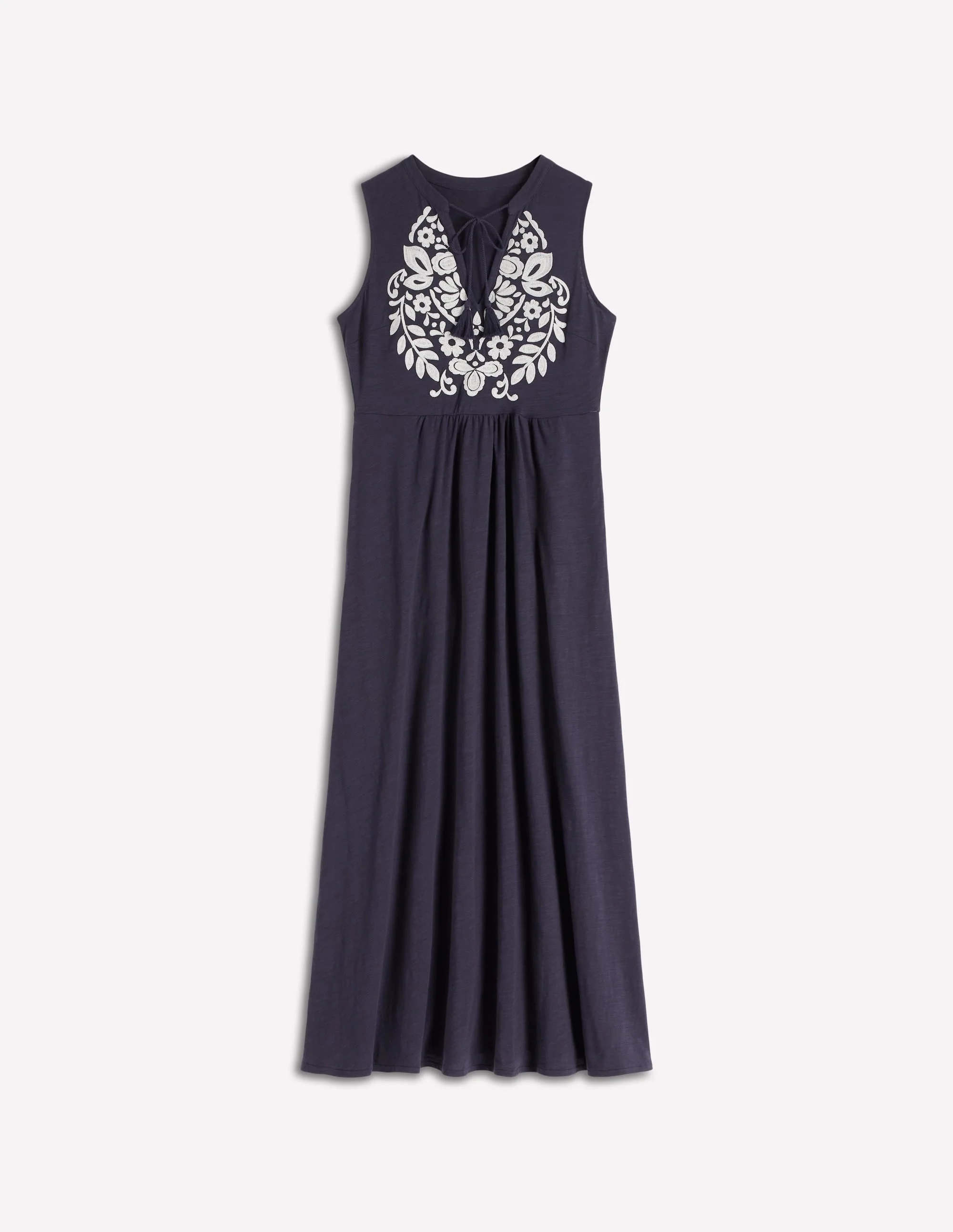 Notch Neck Jersey Maxi Dress-Navy - 1