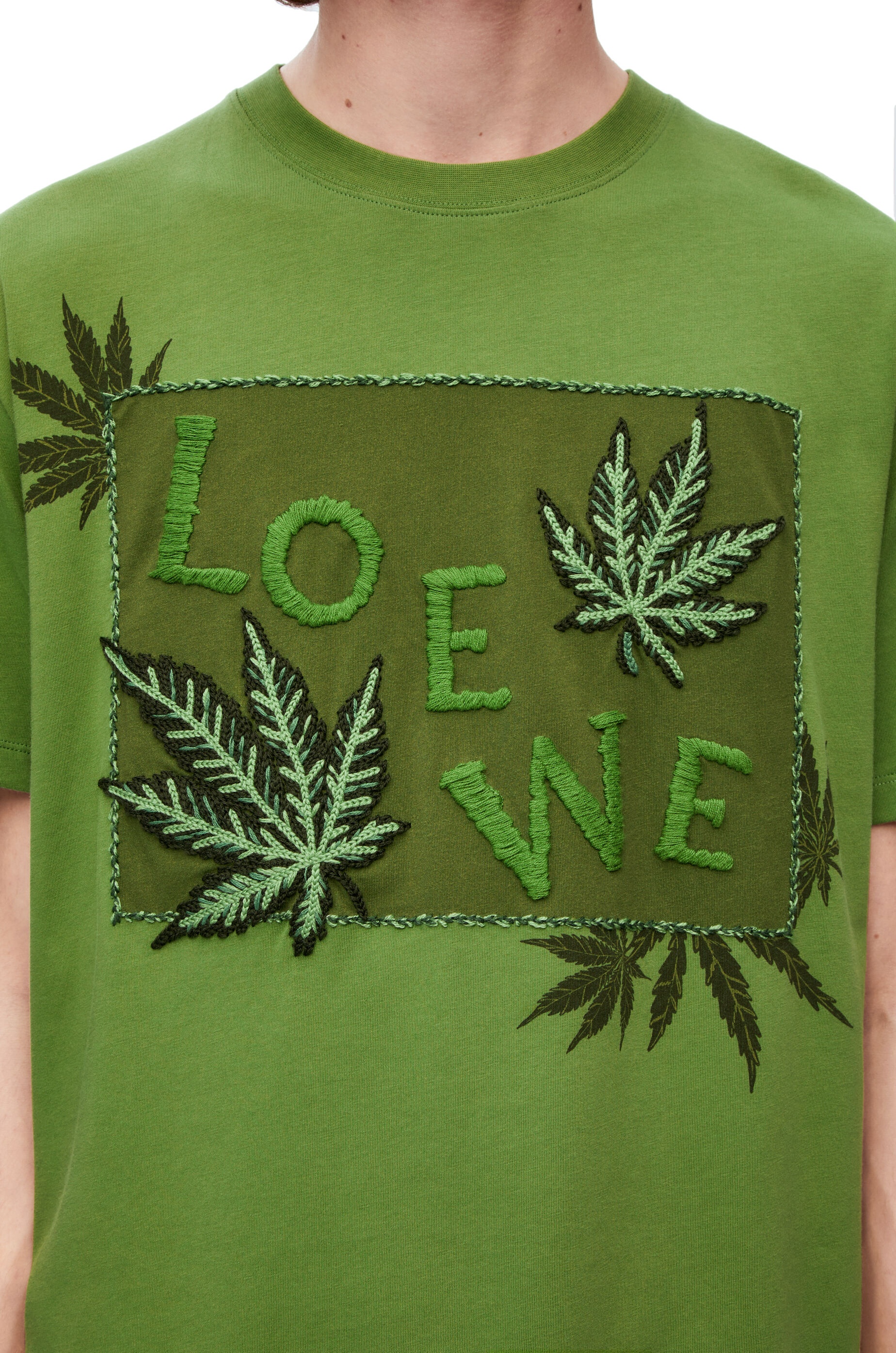 Leaf embroidered T-shirt in cotton - 5