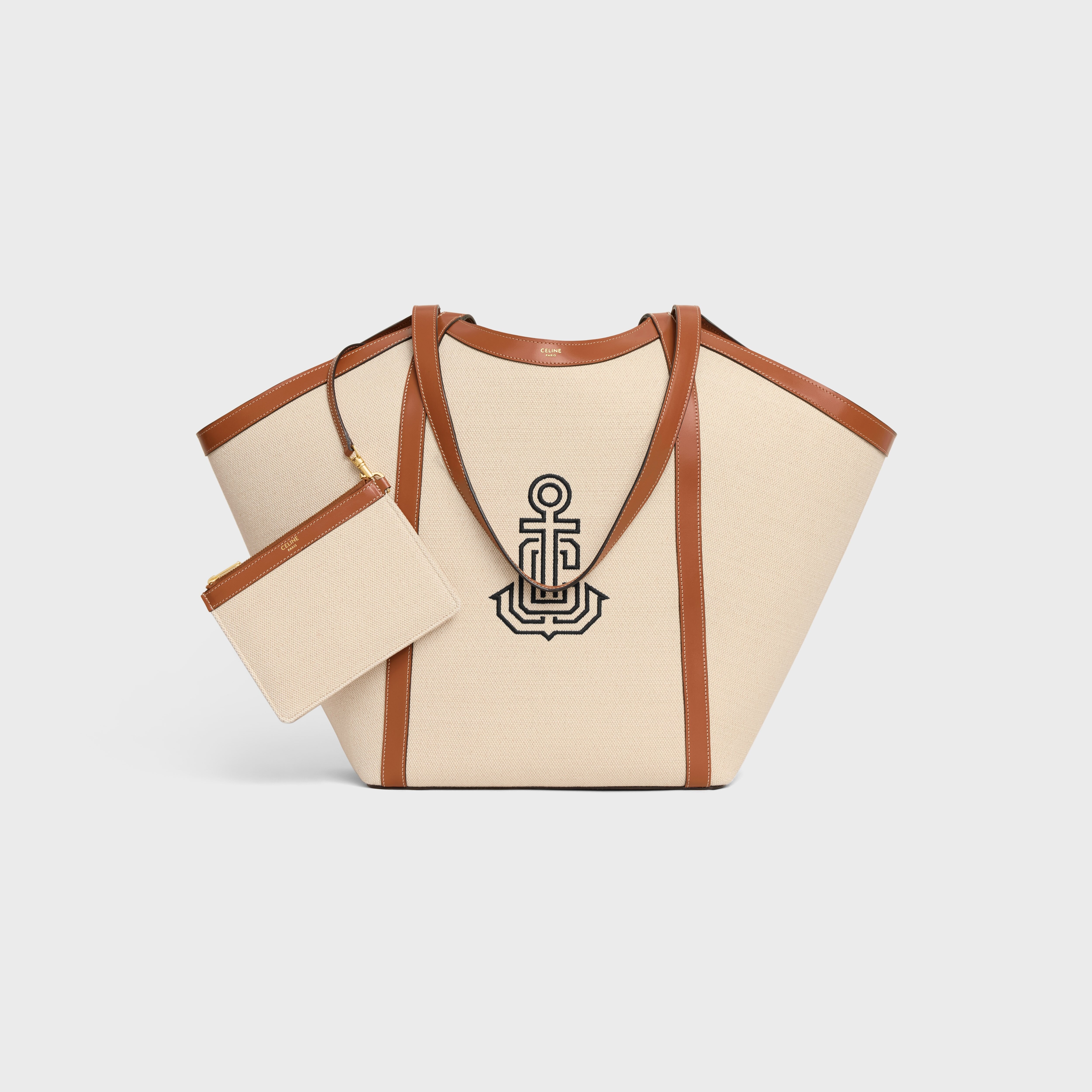 LARGE CABAS IN TEXTILE WITH ANCHOR EMBROIDERY AND CALFSKIN - 6