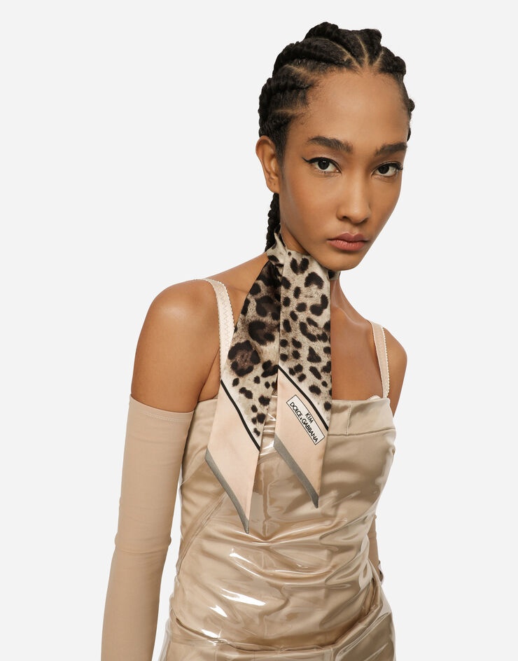 Leopard-print twill headscarf - 2