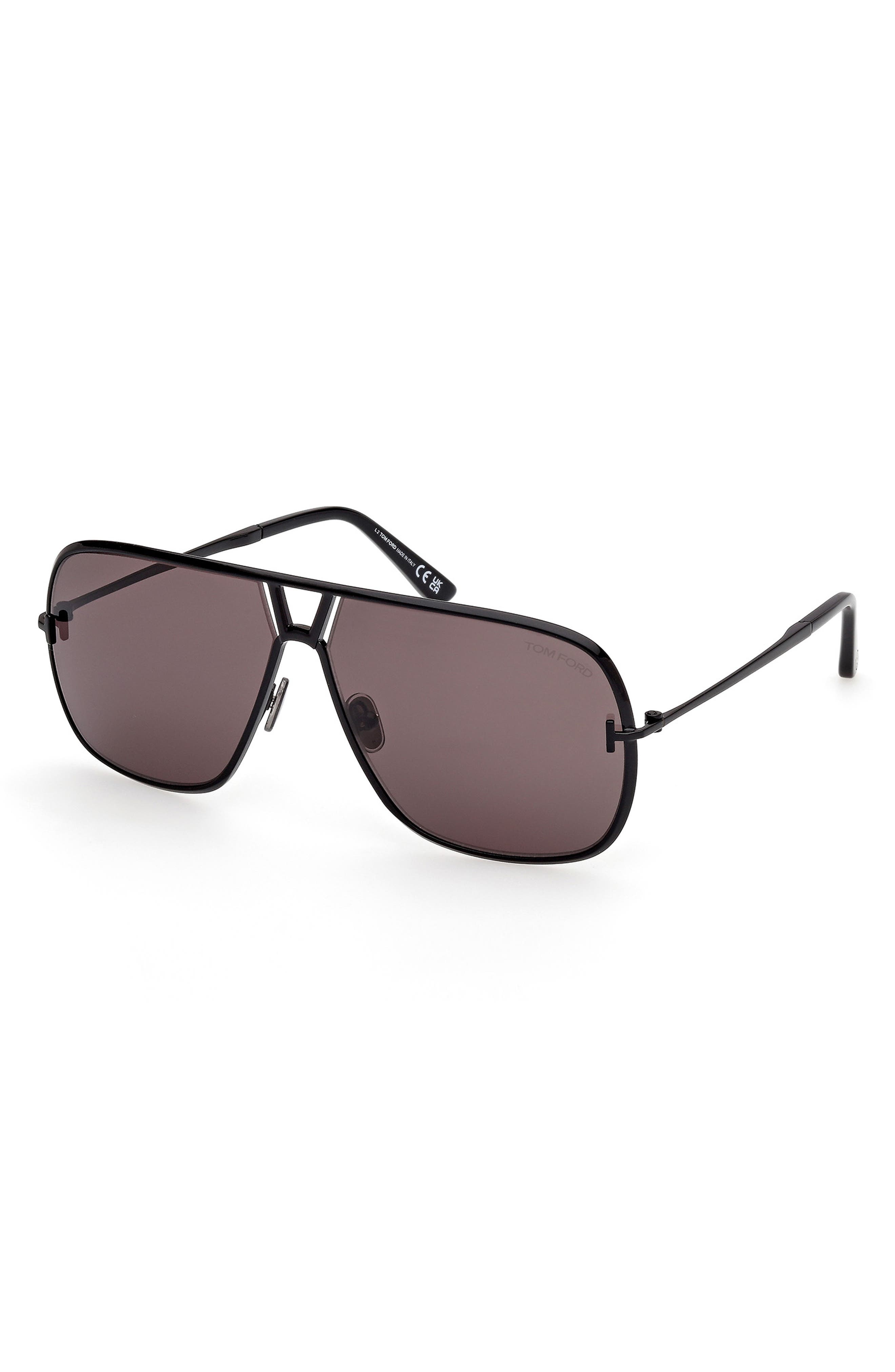 TOM FORD Stavros 63mm Oversize Navigator Sunglasses in Shiny Black /Smoke Lenses at Nordstrom - 2