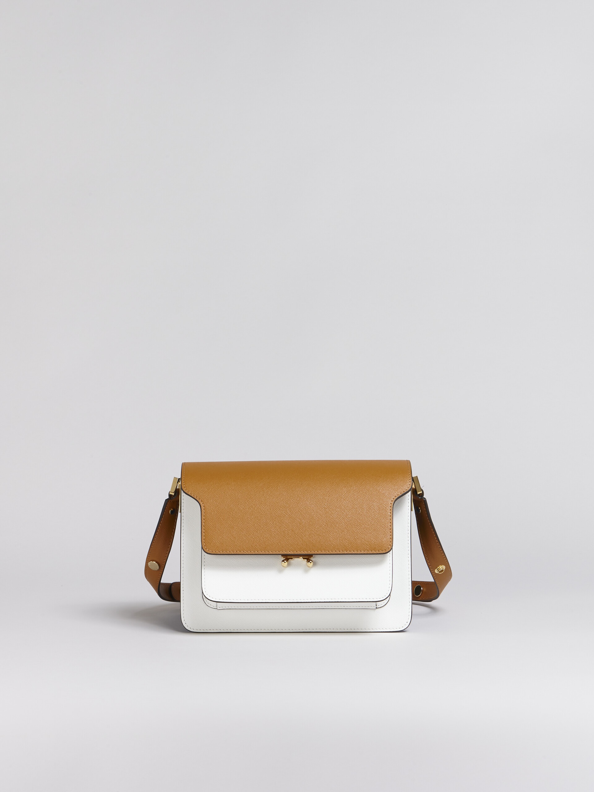 TRUNK MEDIUM BAG IN BROWN WHITE AND BLUE SAFFIANO LEATHER - 1