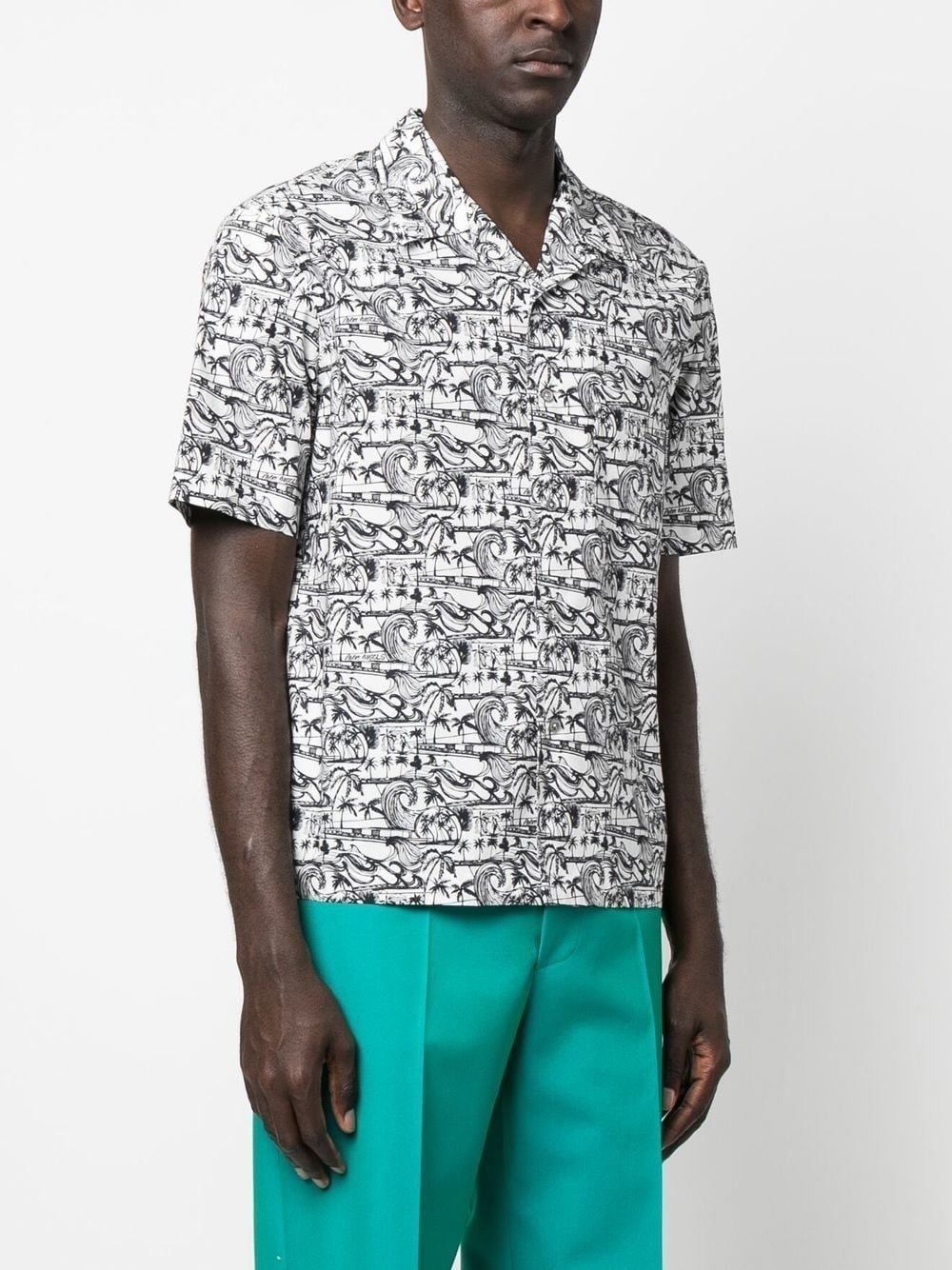 waves-print bowling shirt - 3
