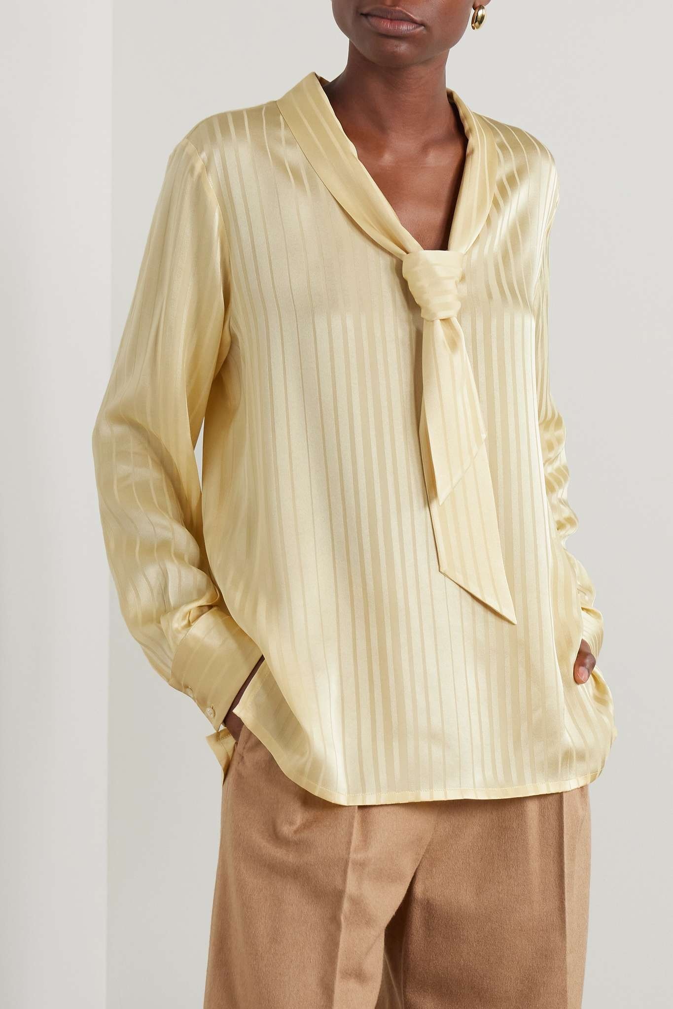 Kya tie-detailed striped silk-jacquard blouse - 3