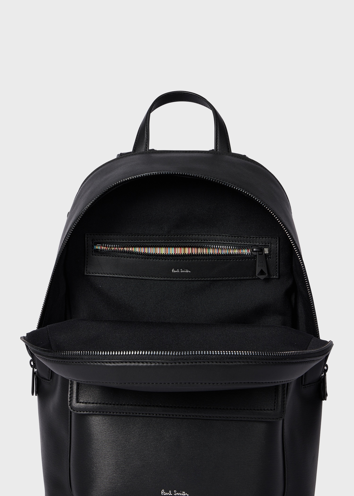 Black Straw-Grain Embossed Leather Backpack - 7