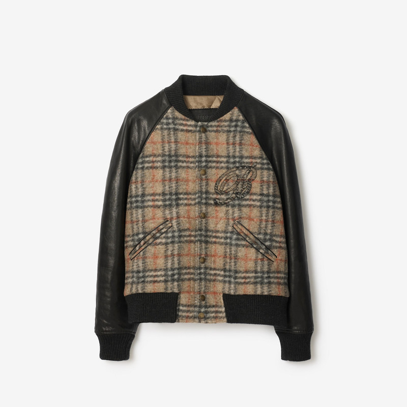 Check Wool and Leather Bomber Jacket 1