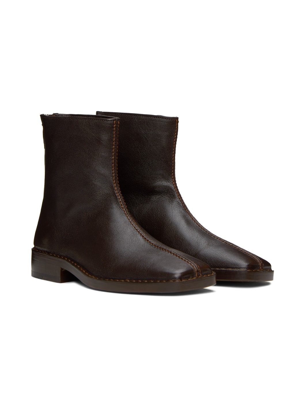 Brown Piped Zipped Boots - 4