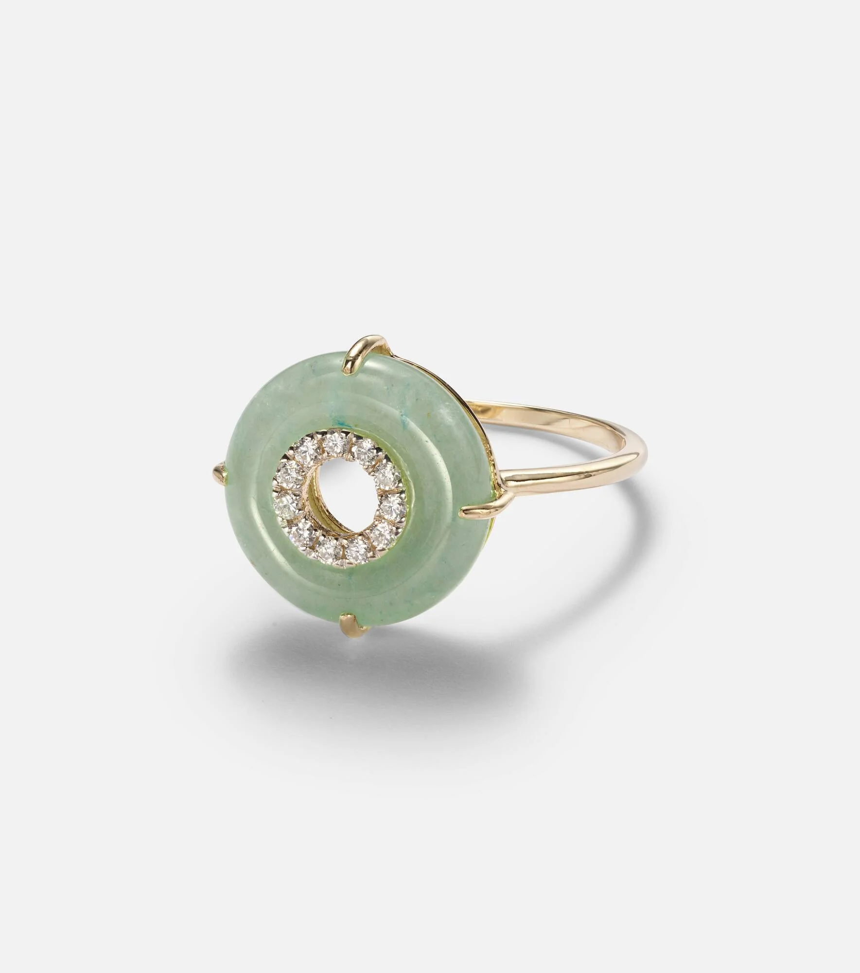 14kt gold ring with jade and diamonds - 1
