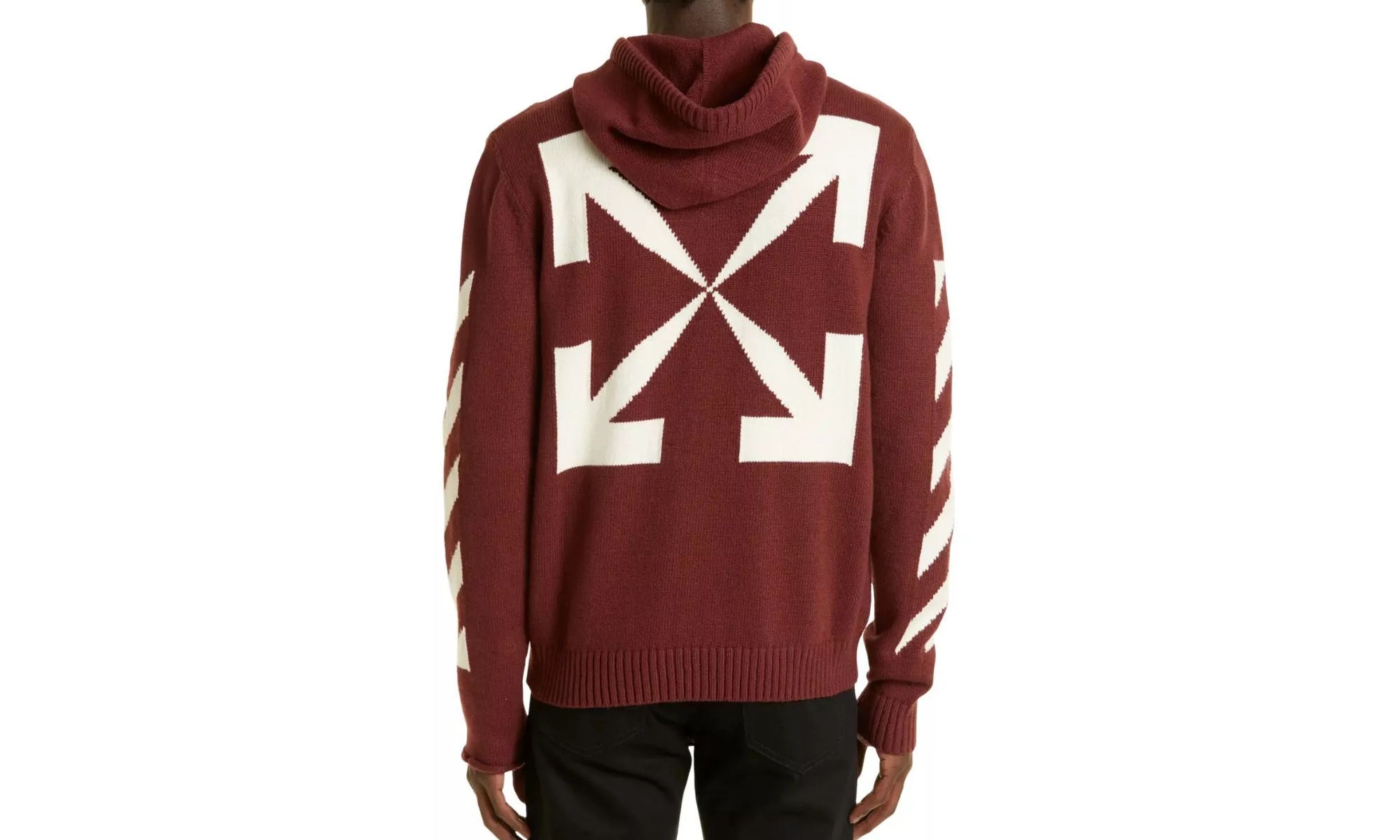 Diagonal Arrow Knit Zip Hoodie "Burgundy/White" - 2