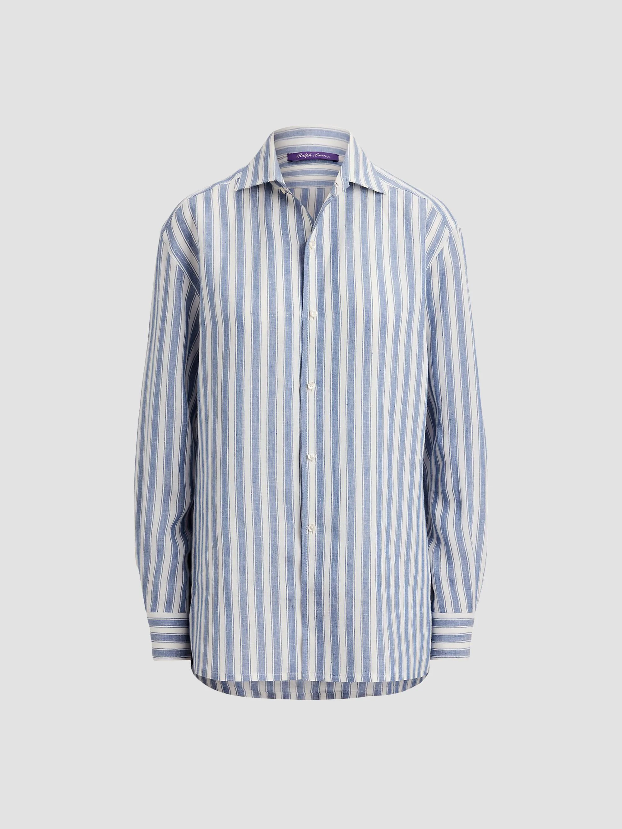 Women's Capri Relaxed-Fit Striped Linen Shirt - Chambray Blue Cream - 1