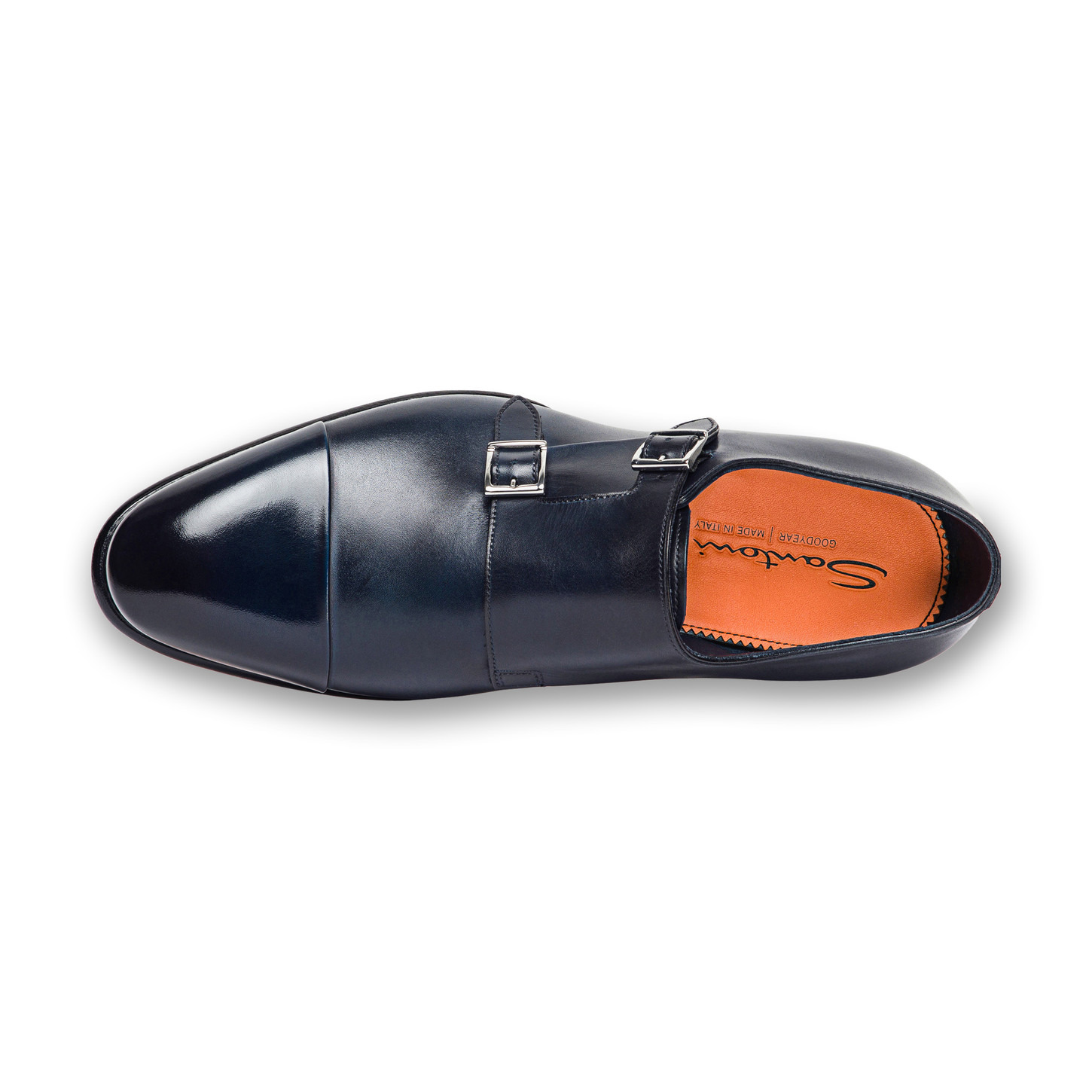 Men’s polished blue leather double-buckle shoe - 4