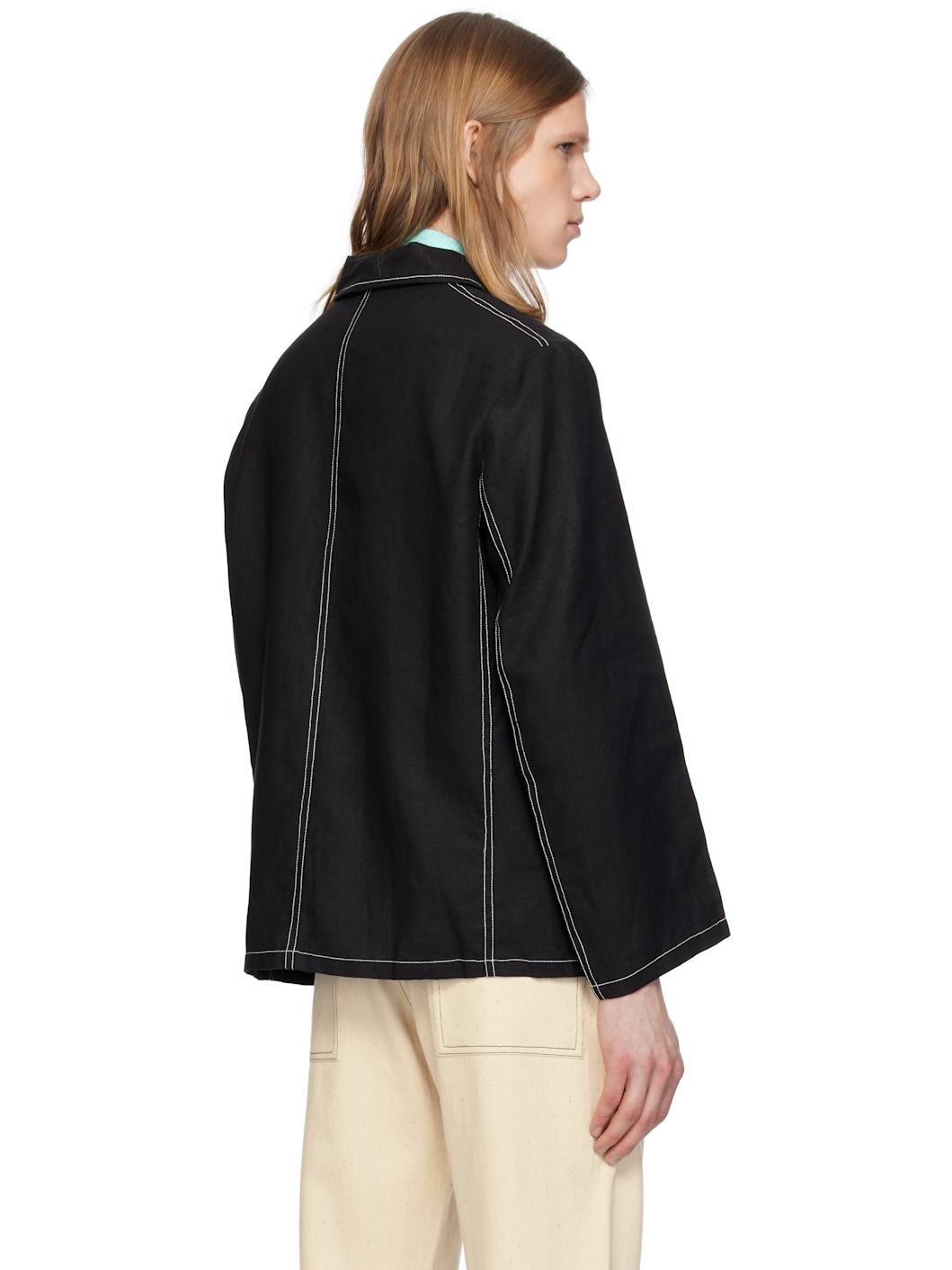 Black Beadwork Double Stitch Jacket - 3
