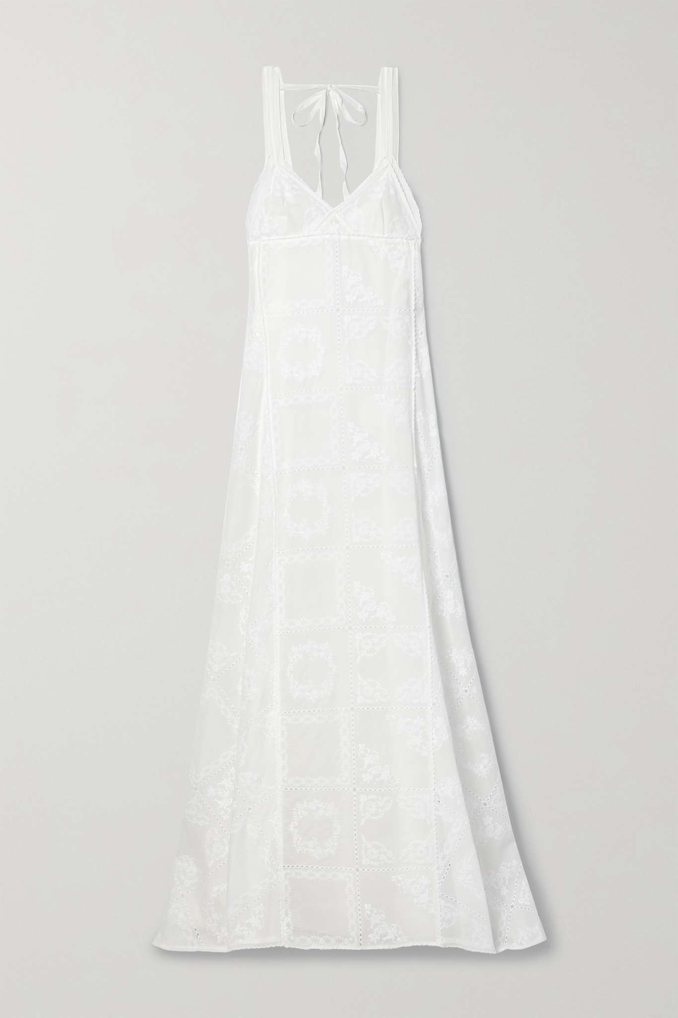 Open-back embroidered cotton-voile and silk gown - 1