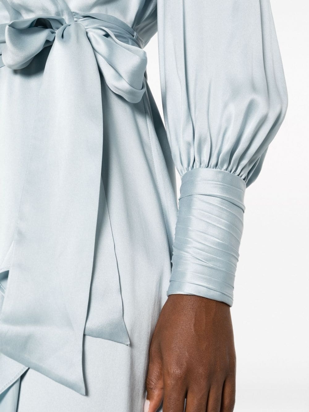 asymmetric wrap silk midi dress - 5