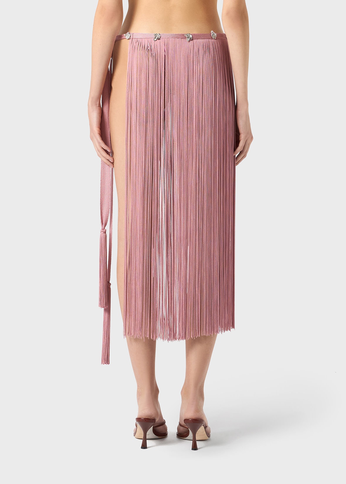 PAREO-STYLE SKIRT WITH FRINGES AND JEWEL-DETAILS - 4