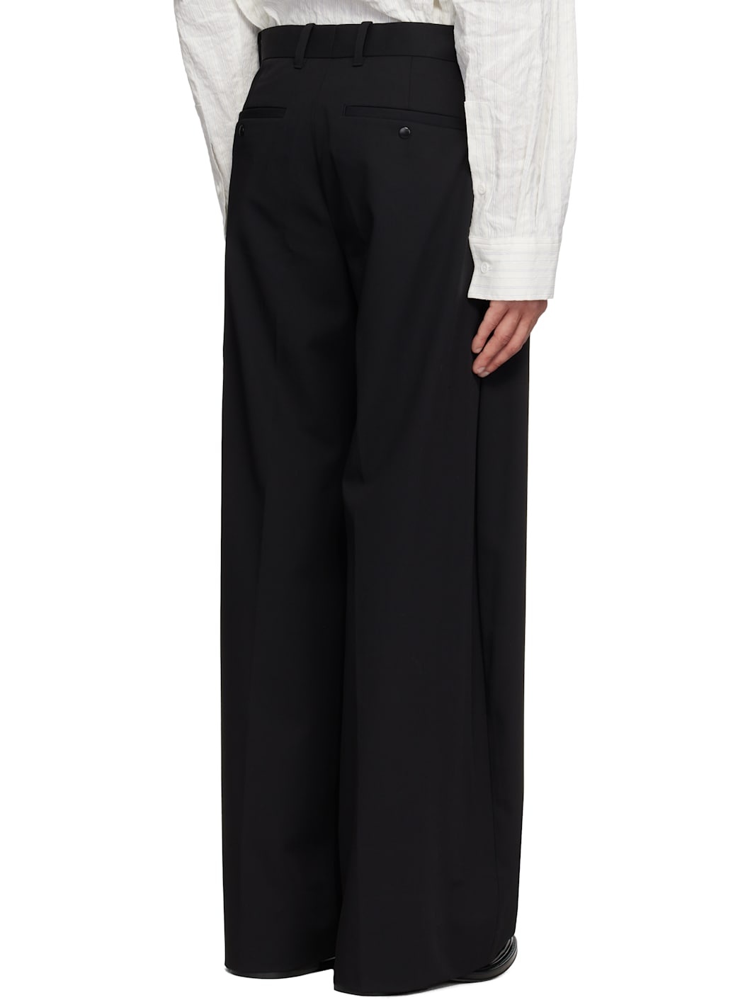 Black Wool Wide Folding Trousers - 3