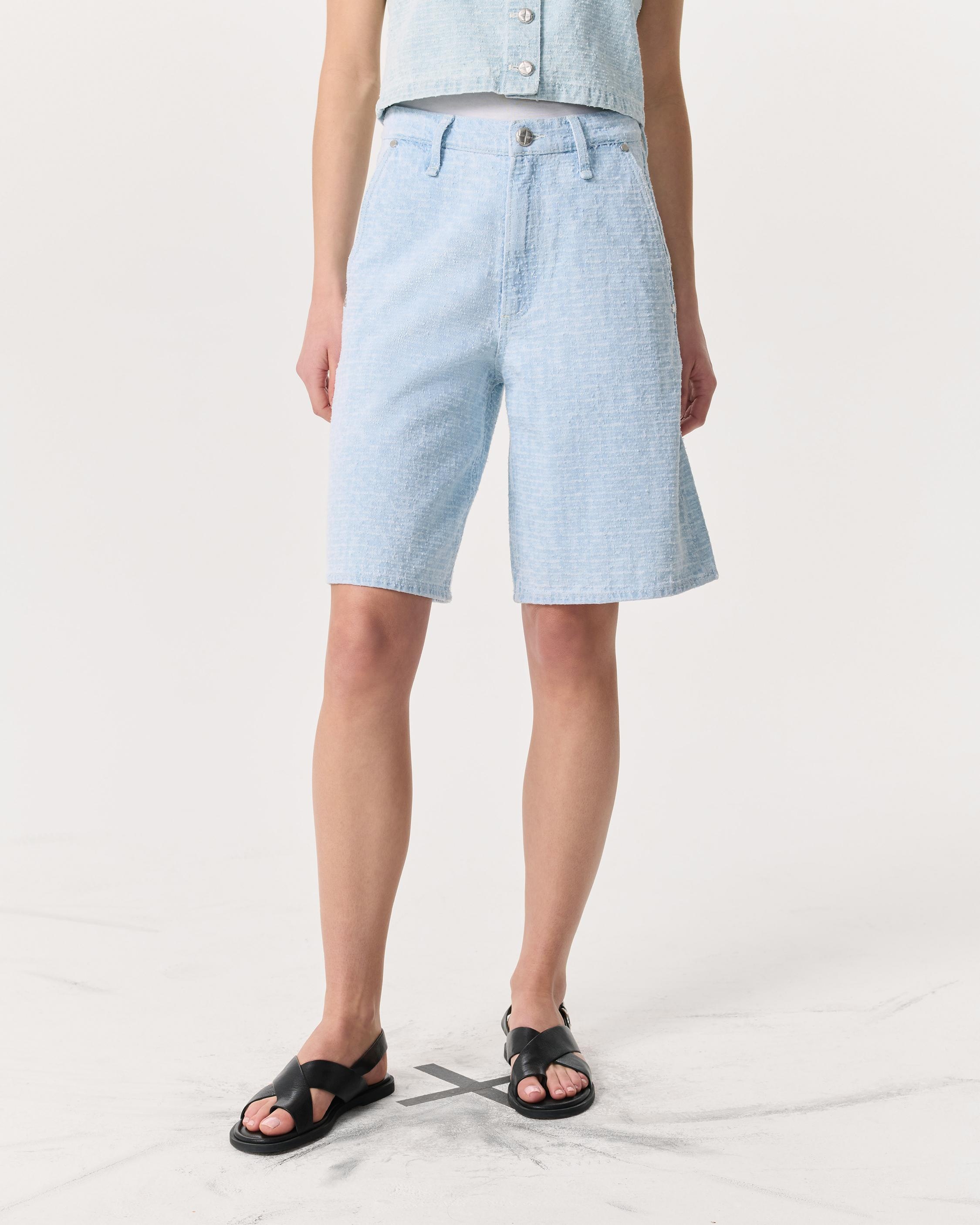 Tailored McKenna Textured Denim Shorts
Lightweight Rigid Denim - 3
