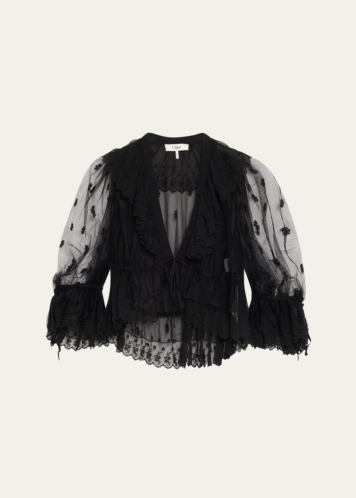 Lace V-Neck Ruffle Top - 1