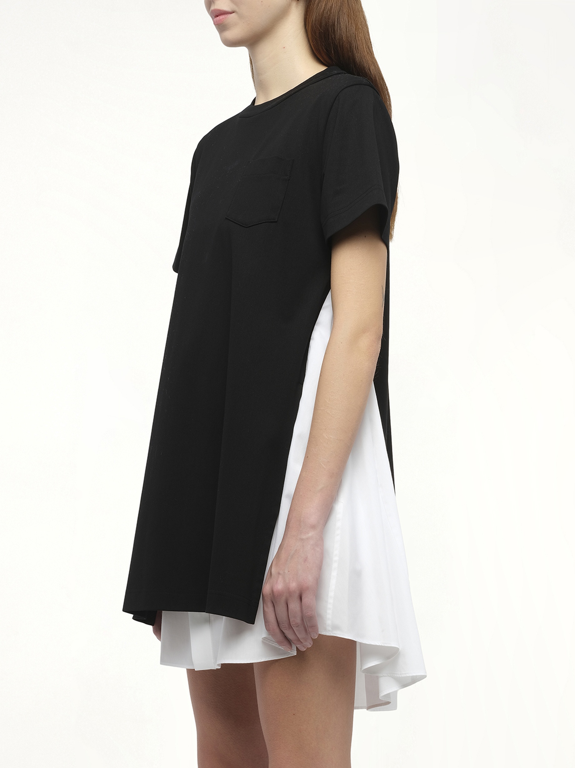 Poplin x Cotton Jersey Dress in Black/Off White - 5
