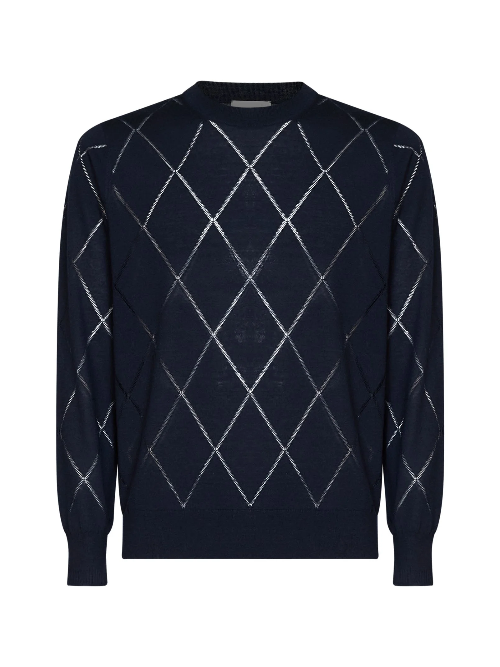 Navy blue diamond-pattern wool knit Murton sweater - 1