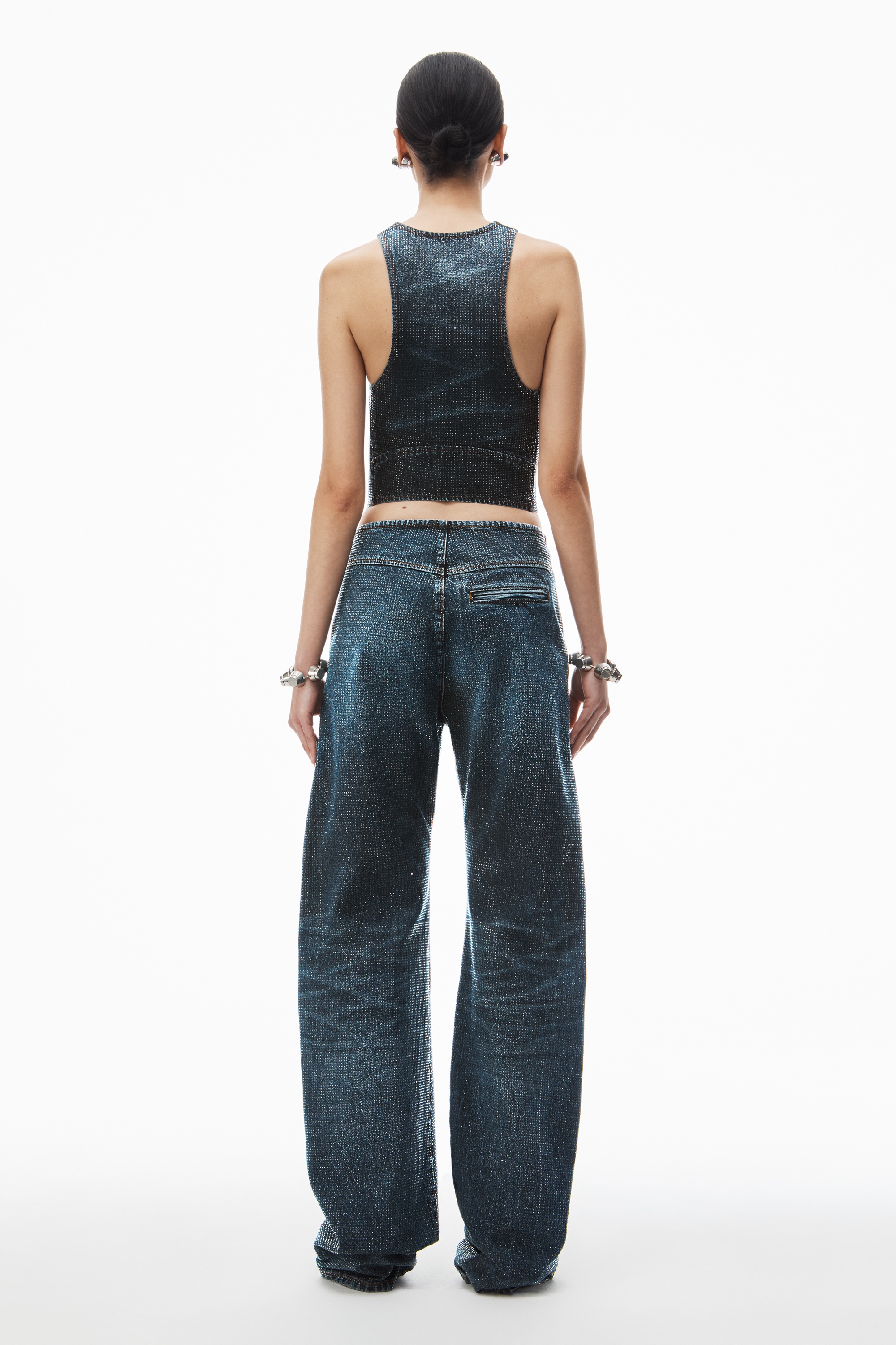 clear crystal hotfix vest in cotton denim - 6