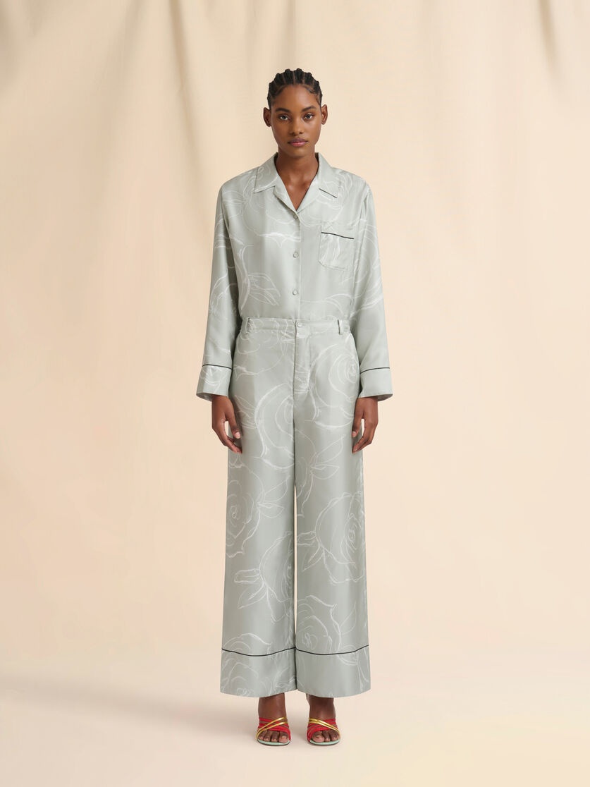 GREEN SILK PALAZZO TROUSERS WITH AURORA PRINT - 2