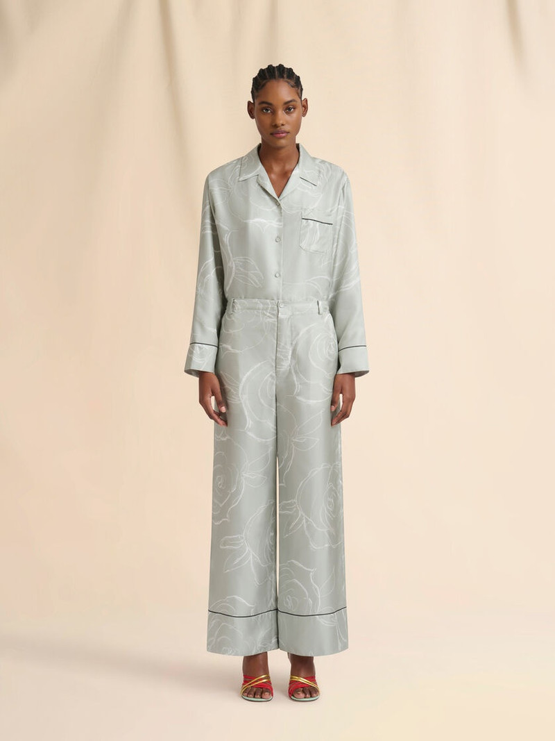 Marni GREEN SILK PALAZZO TROUSERS WITH AURORA PRINT outlook