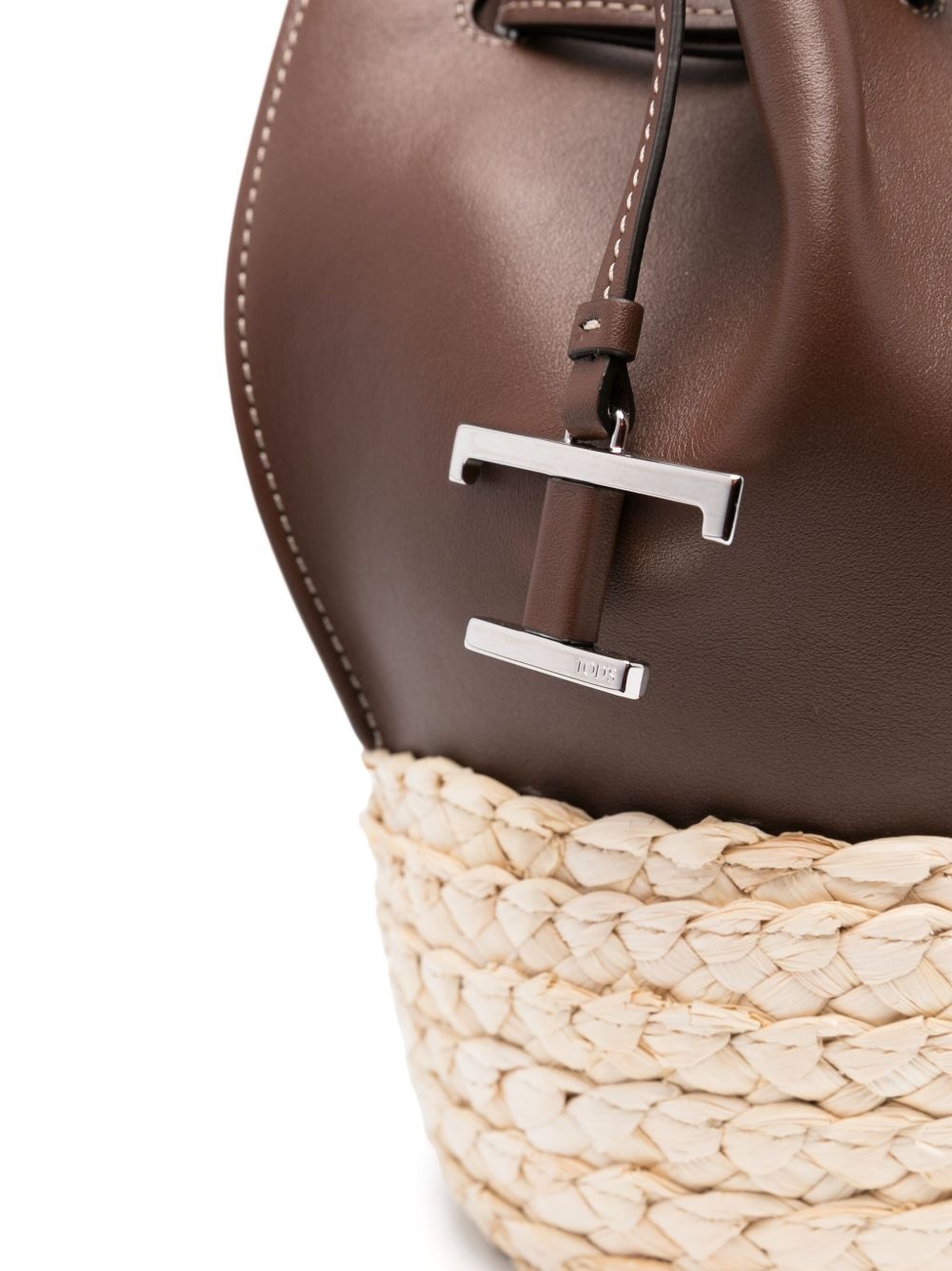 mini straw leather bucket bag - 4