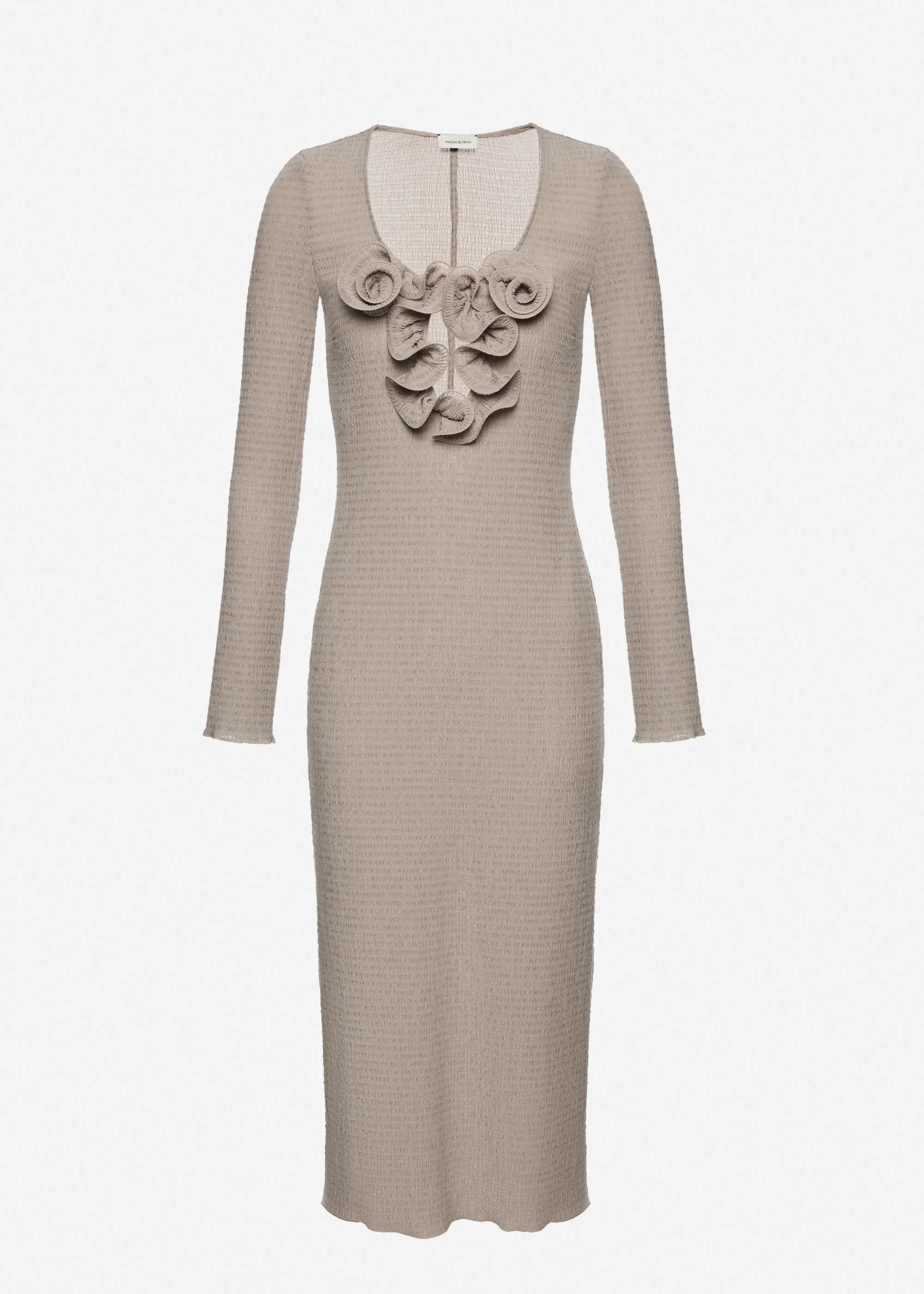 Long-sleeve crepe beach maxi dress in light brown - 1