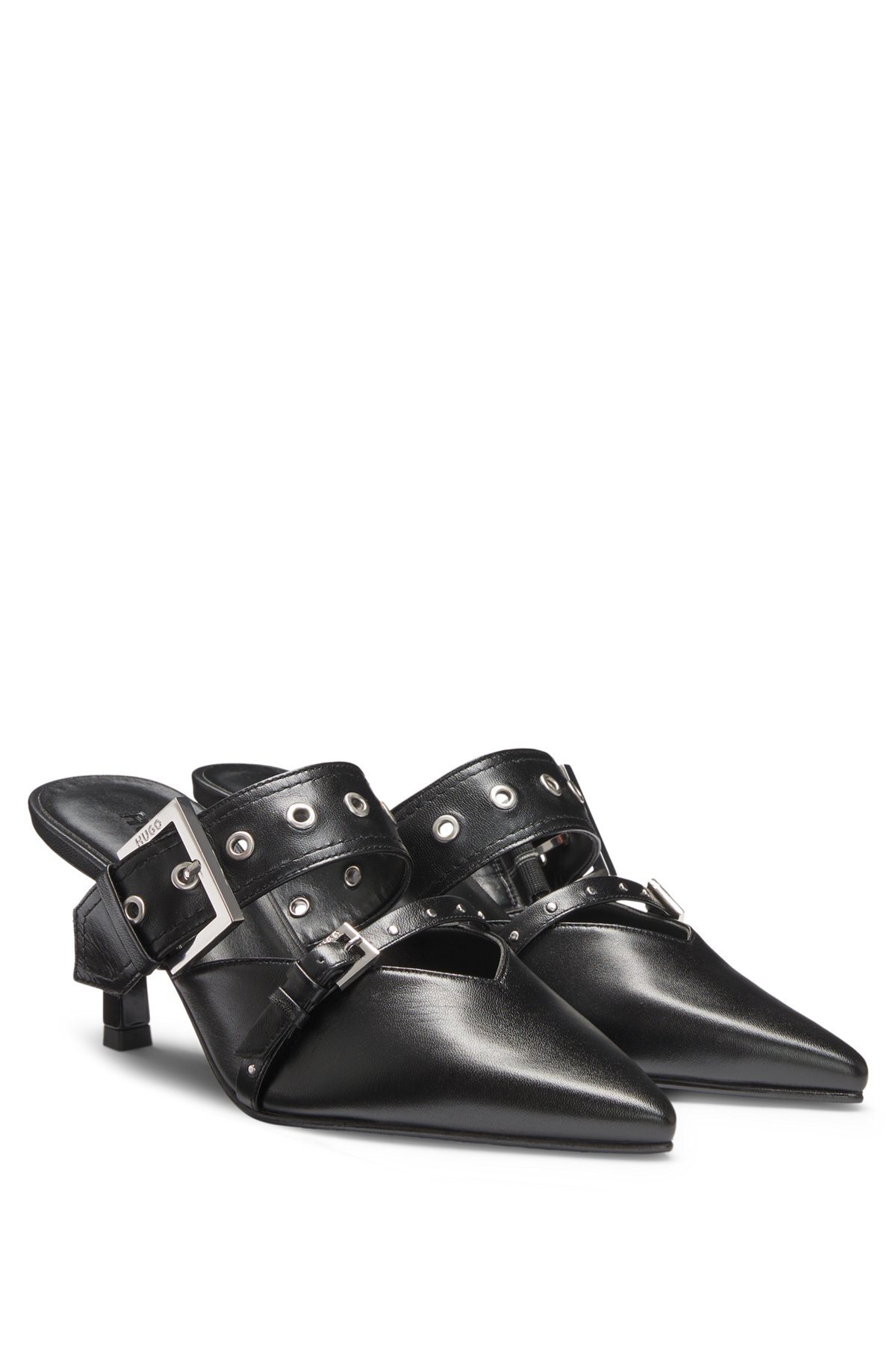 NAPPA-LEATHER MULES WITH TWIN BUCKLED STRAPS - 2