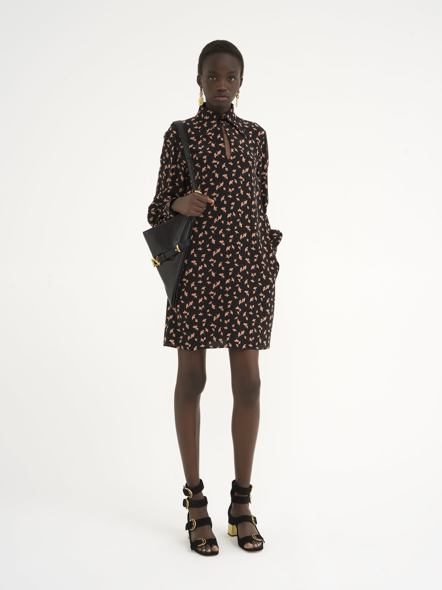 LONG-SLEEVE MINI DRESS IN PRINTED CRÊPE DE CHINE - 3