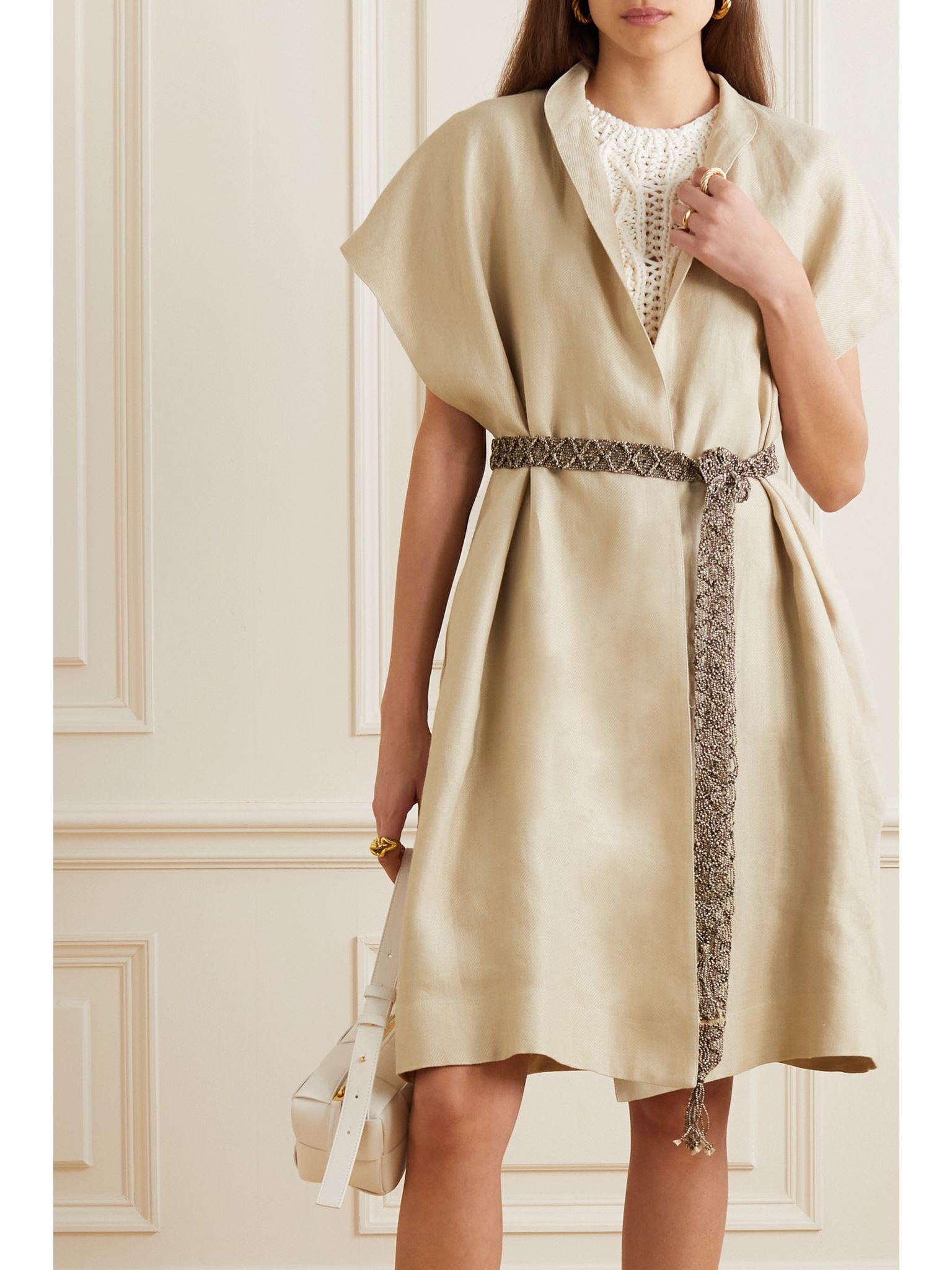 Draped linen vest Beige - 3